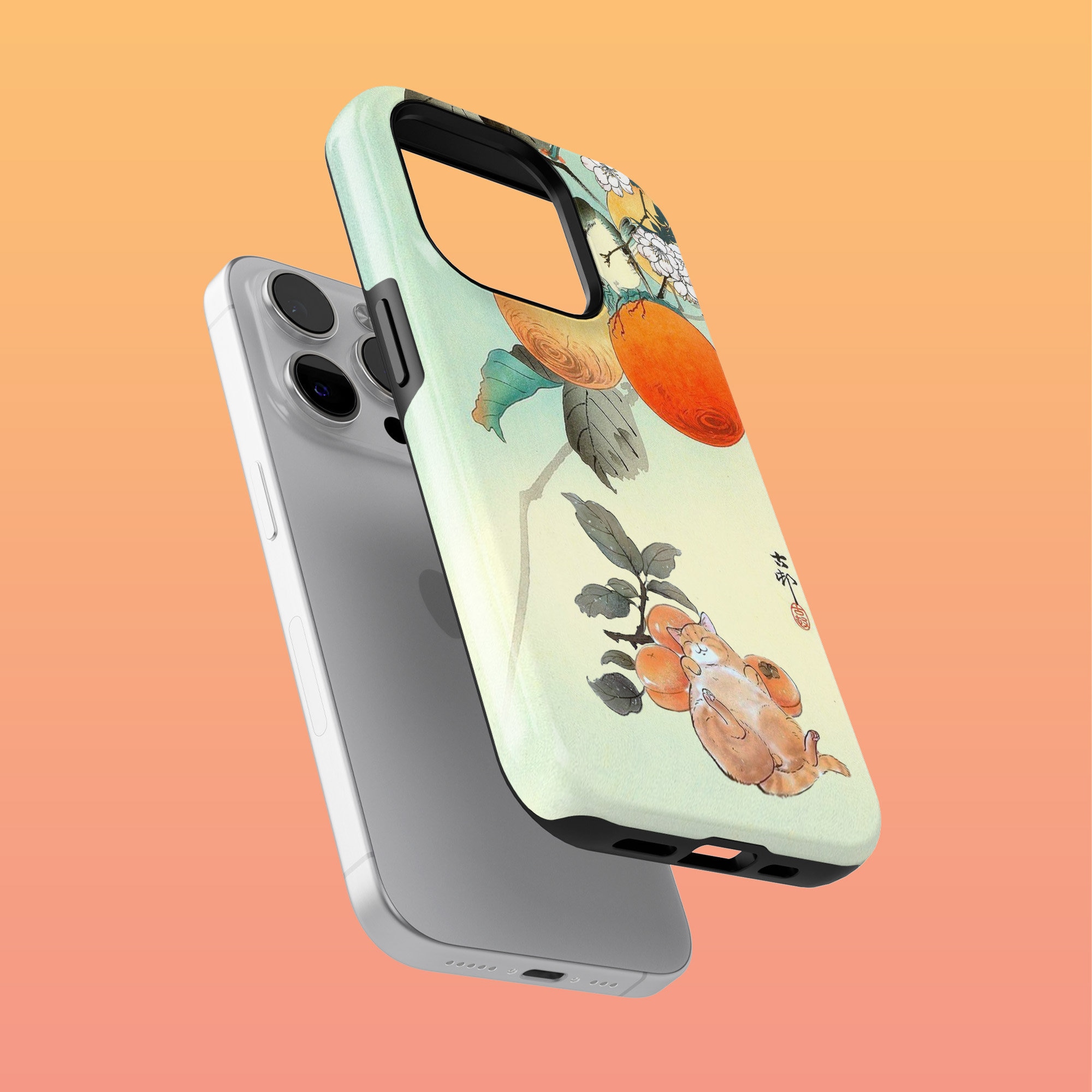 Custodia resistente per telefono Maneki Neko con gatto arancione per iPhone 16Plus, 15, 14, Google Pixel 9Pro XL, 8A, 7A, 6A, Samsung S24Ultra, S23, S