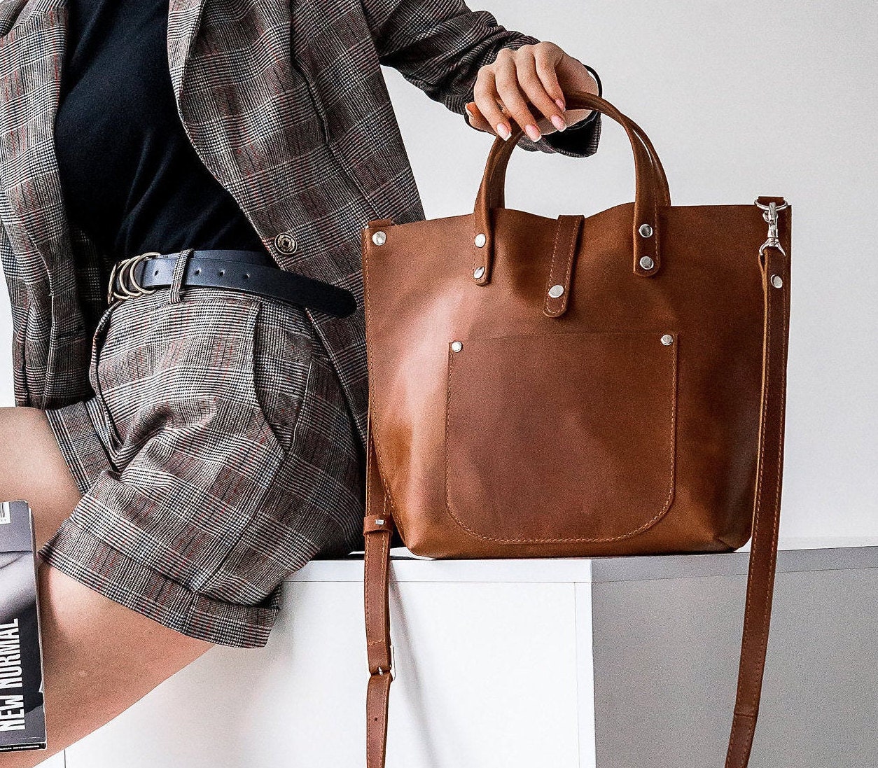 Borsa tote in pelle color cognac, Borsa tote in pelle, Borsa tote in pelle, Borsa in pelle fatta a mano, Borsa a tracolla in pelle, Borsa per laptop i