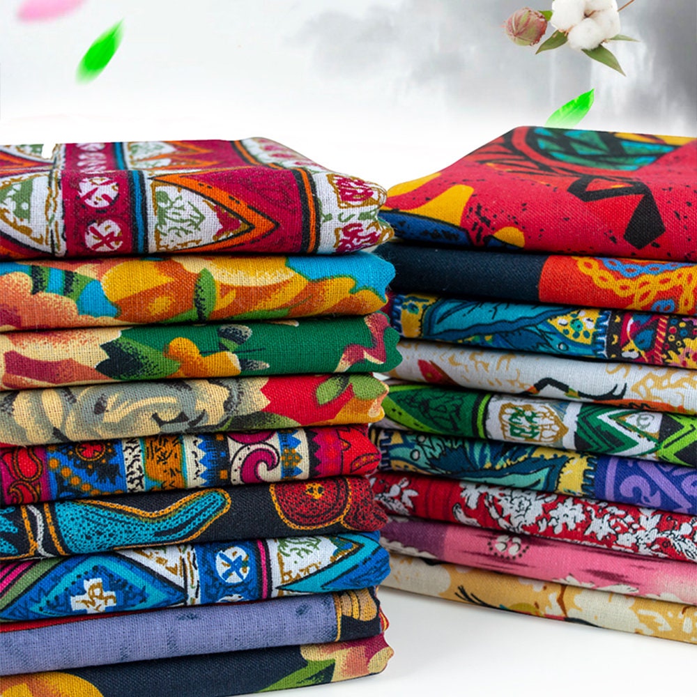 Tessuto di cotone a fiori, tessuto vintage, tessuto etnico, tessuto per tovaglia, tessuto al mezzo metro, tessuto stampato a fiori, tessuto di cotone,