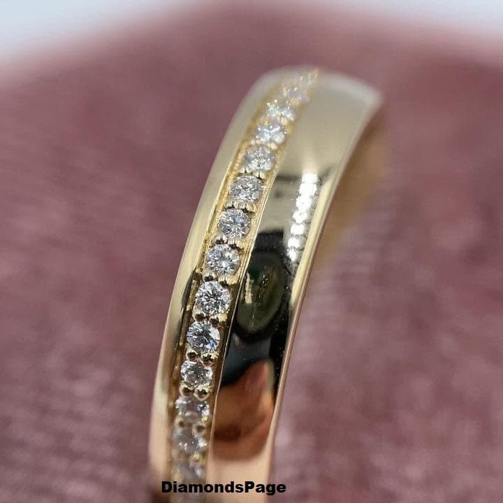 Anello a fascia completa con pavé su un lato, splendido anello con diamanti sintetici taglio rotondo da 1,20 mm, anello da donna in oro giallo 10 cara