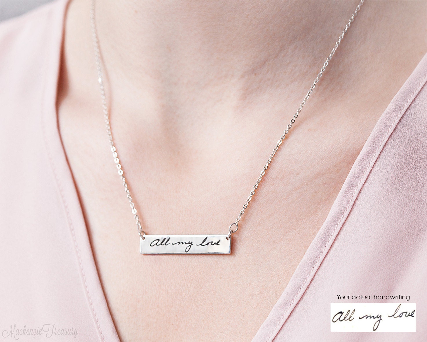 Collana con barra incisa con scrittura a mano - Collana con vera scrittura a mano - Gioielli con scrittura a mano - Collana con barra personalizzata -