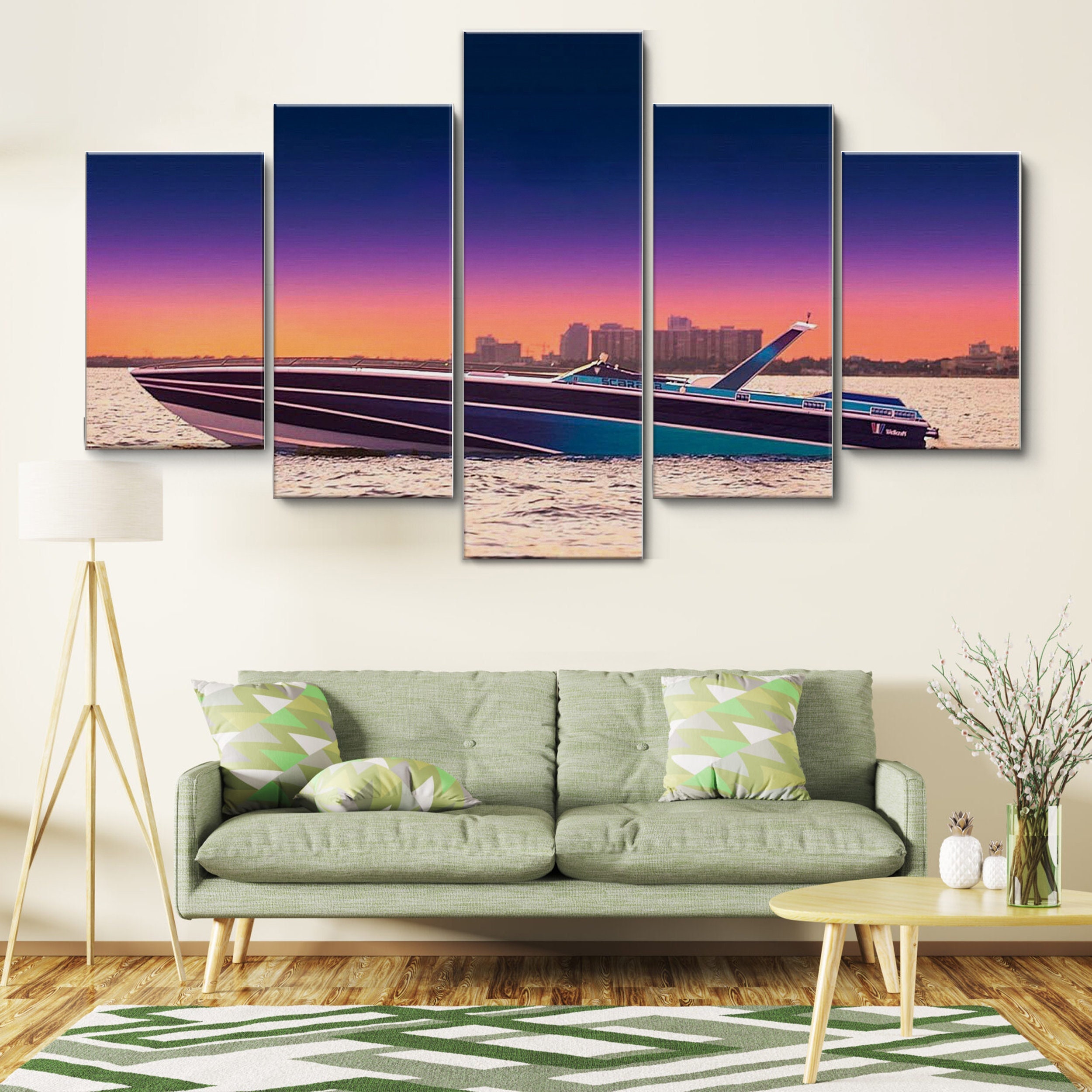 Speed Boat 5 Piece Canvas Wall Art, Large Framed Wall Art, Extra Large Framed Wall Art, 5 Panel Framed Canvas Wall Art, Modern Abstract Art