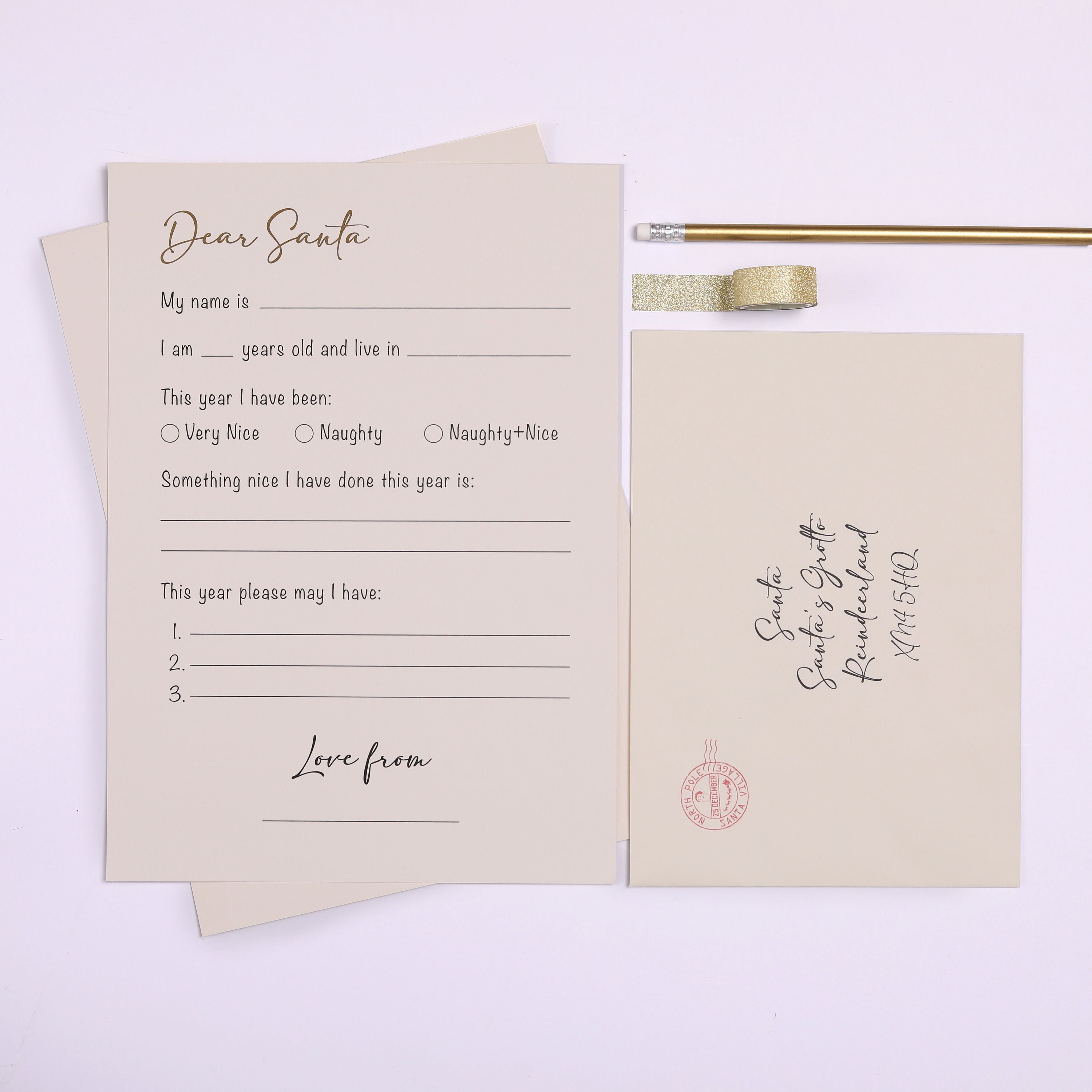 Lettera a Babbo Natale / Lettera di Babbo Natale, Lettera di Natale, Modello di lettera di Babbo Natale, Lettera e busta di Babbo Natale, Pacchetto di