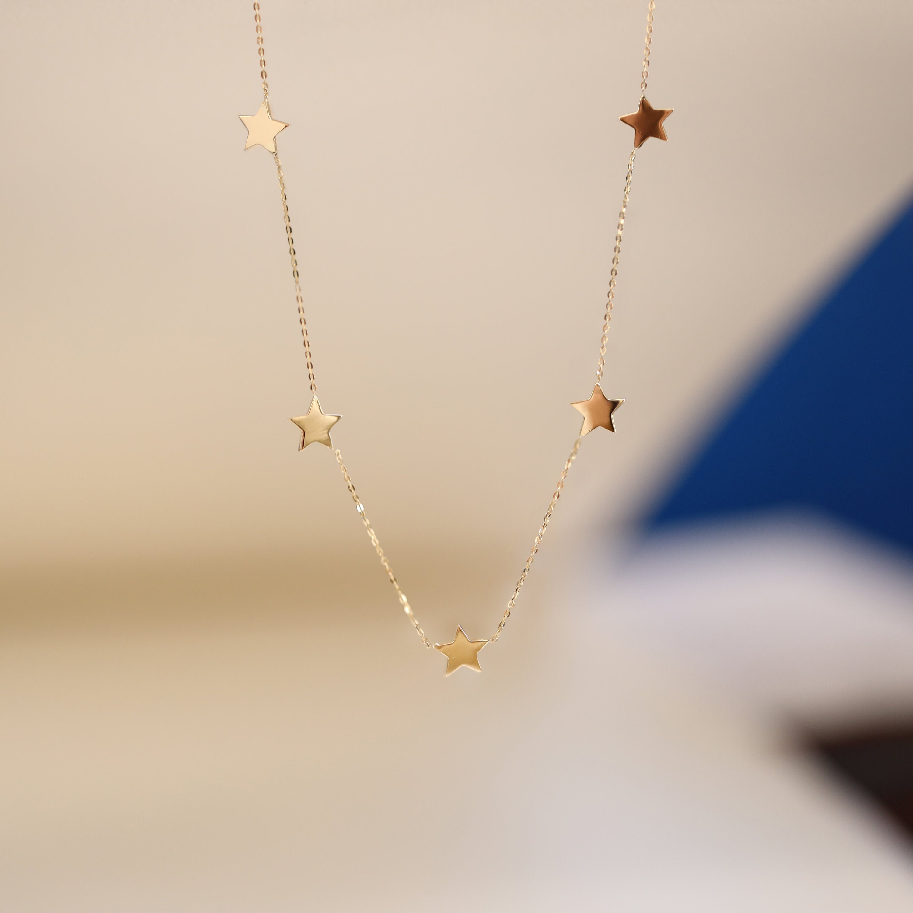 Collana con ciondolo a stella, girocollo con ciondolo a 5 stelle, collana con ciondolo a stella in oro 14k, collana con ciondolo a stella, collana a s