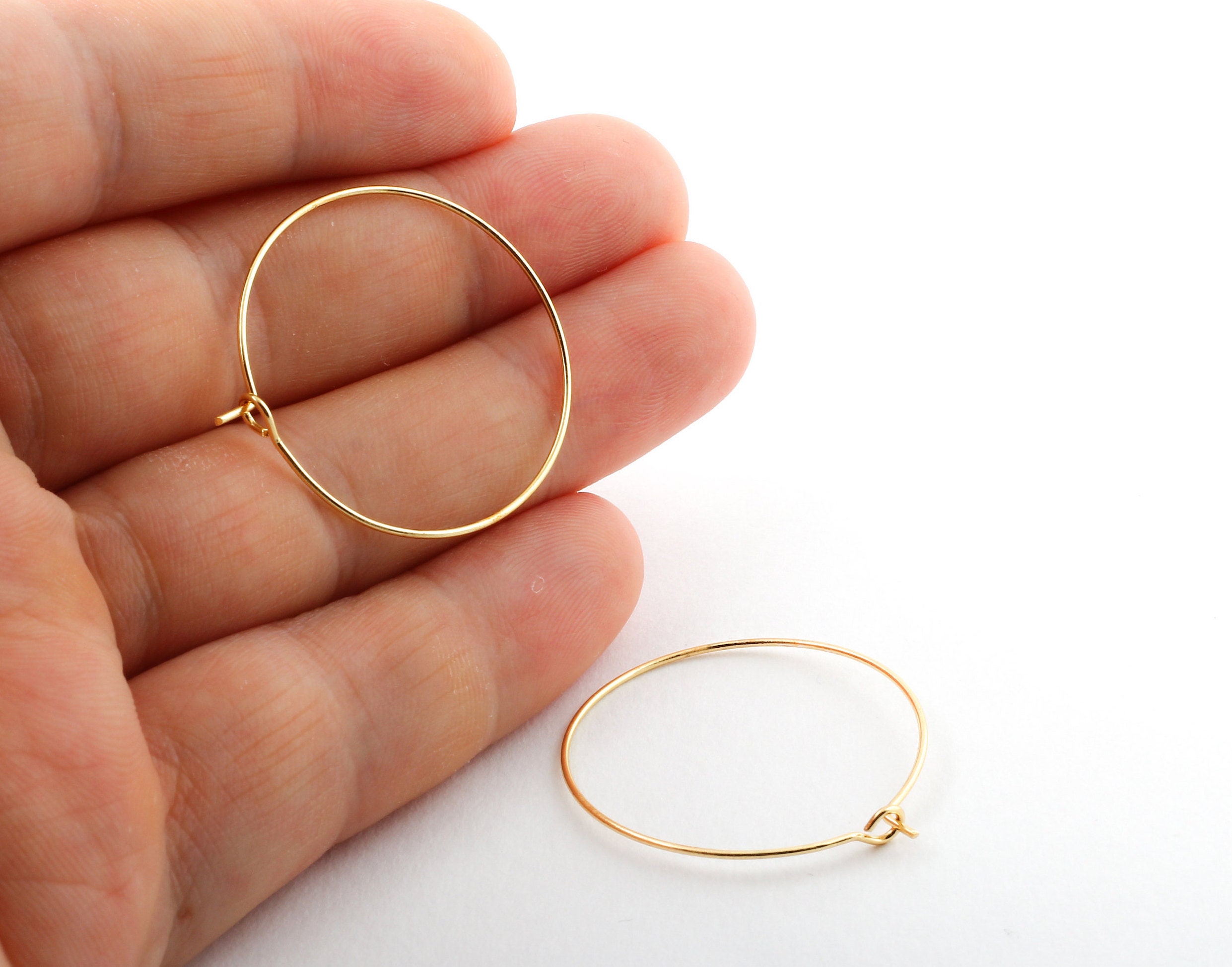 Cerchi per orecchini placcati in oro da 30 mm, 6 orecchini circolari, cerchi per orecchini placcati in oro EAR-38