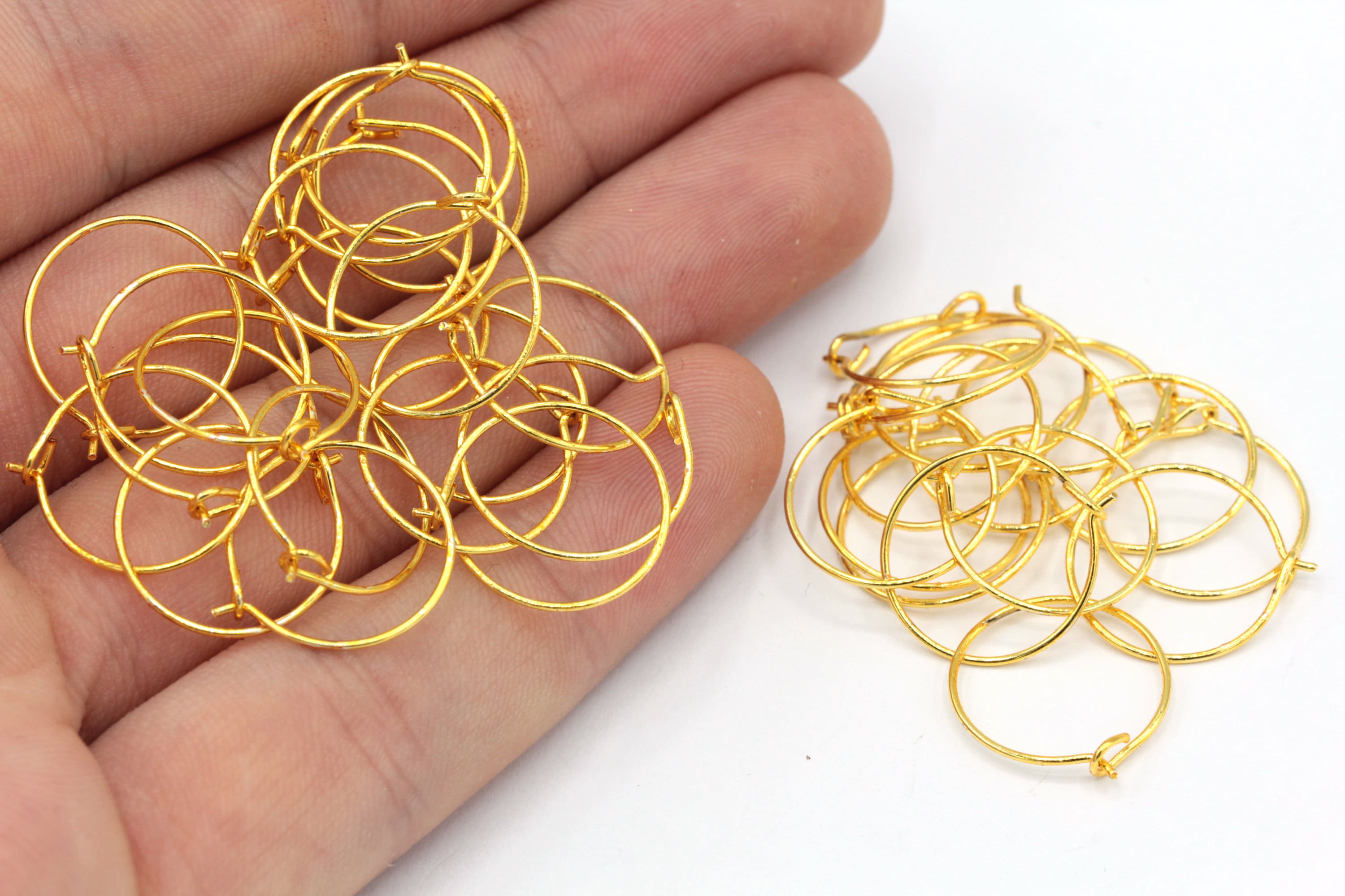 Cerchi per orecchini placcati in oro lucido 24k da 15 mm, filo per orecchini a cerchio, filo per orecchini in oro, orecchini a cerchio, orecchini a ce