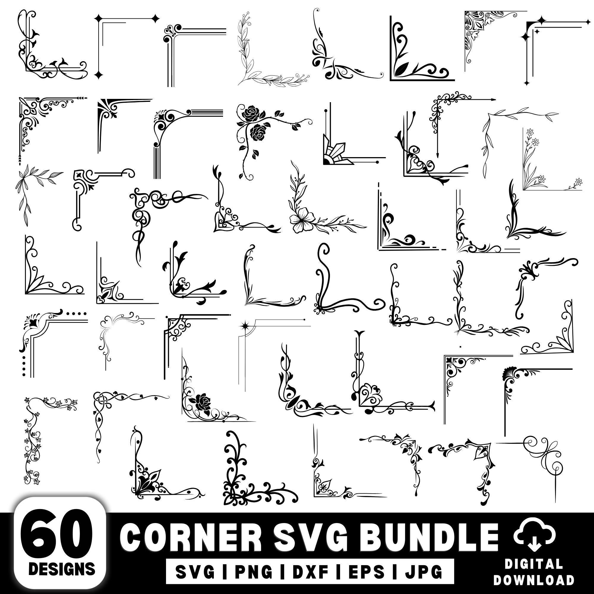 Pacchetto svg angolo, Pacchetto svg angolo fiore, Bordo angolo svg, Elementi decorativi svg, Bordo matrimonio svg, Cornice bordo motivo angolo svg