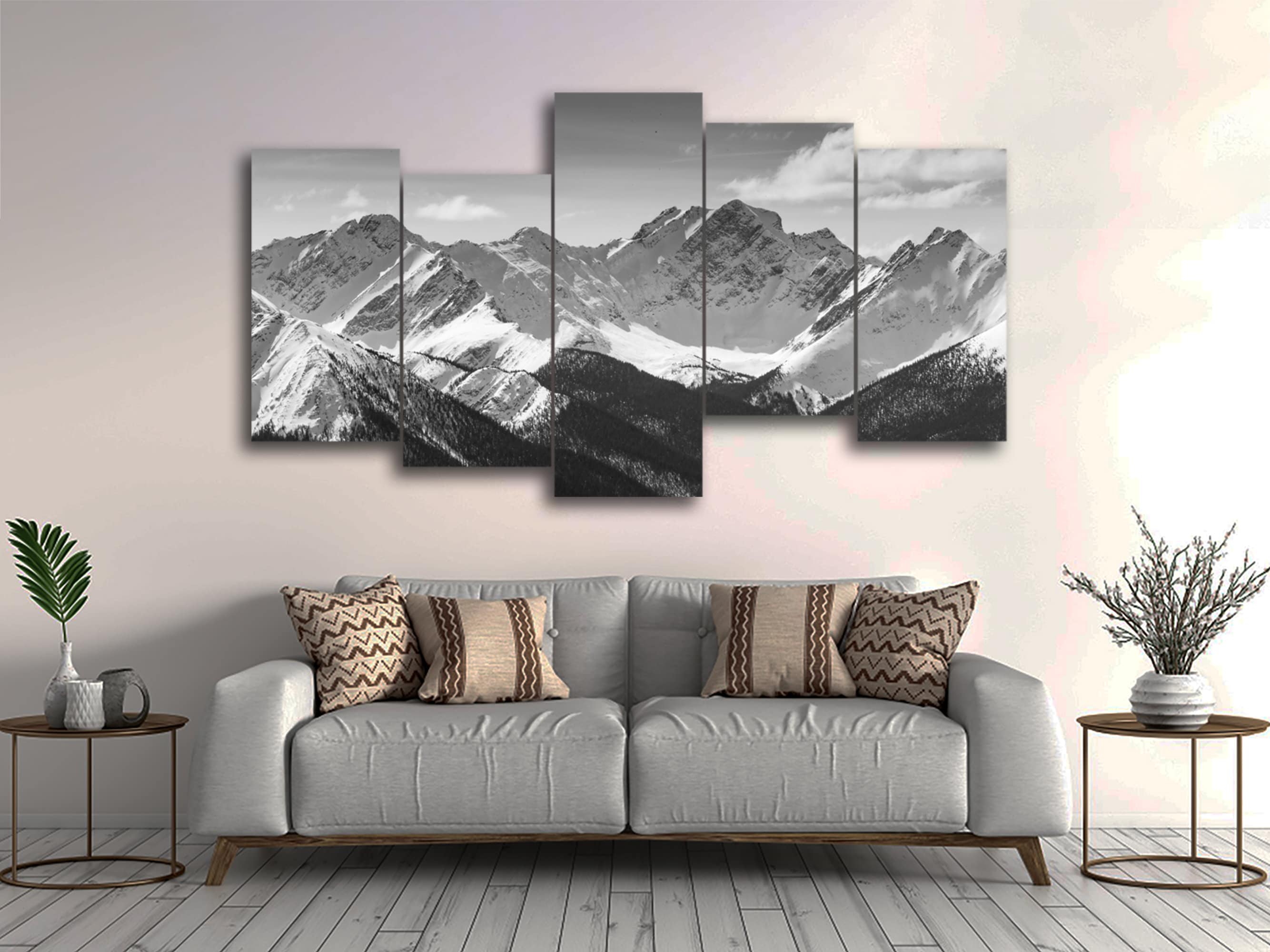 Montagne Rocciose in bianco e nero 5 pezzi Canvas Wall Art, Grande incorniciato 5 pannelli Tela Wall Art, Extra Large Incorniciato 5 pezzi Tela Wall A