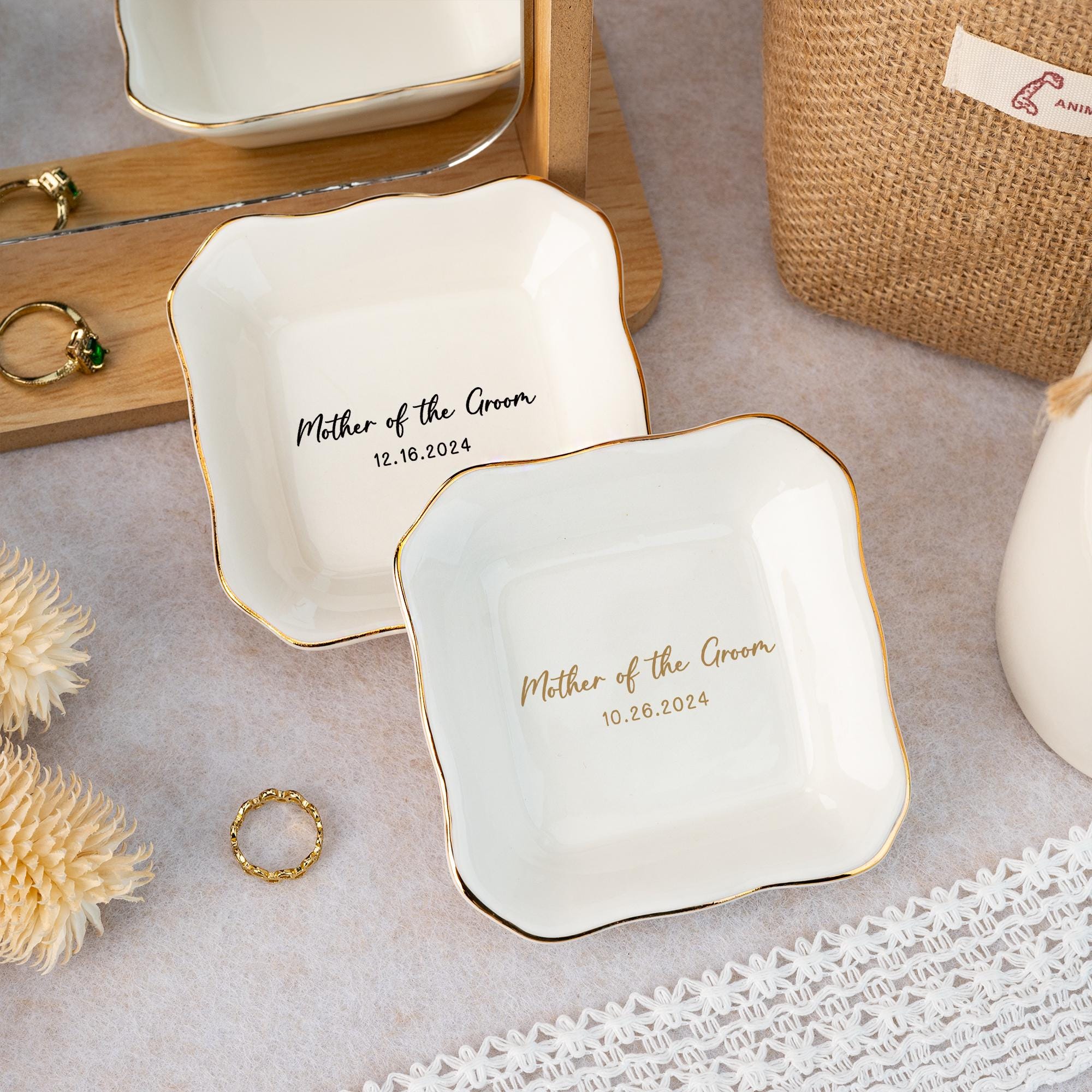 Piatto portaoggetti personalizzato per la madre della sposa/sposo, piatto porta anelli con testo personalizzato, vassoio portaoggetti per matrimonio,