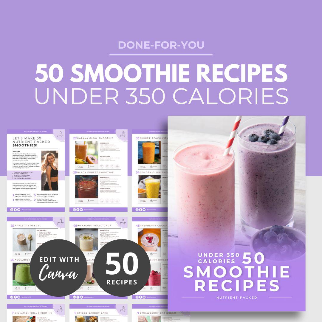 Ricette per frullati ipocalorici, guida ai pasti DFY, modello di eBook Canva, modello di eBook sul fitness, risorsa di coaching sanitario DFY, piano a
