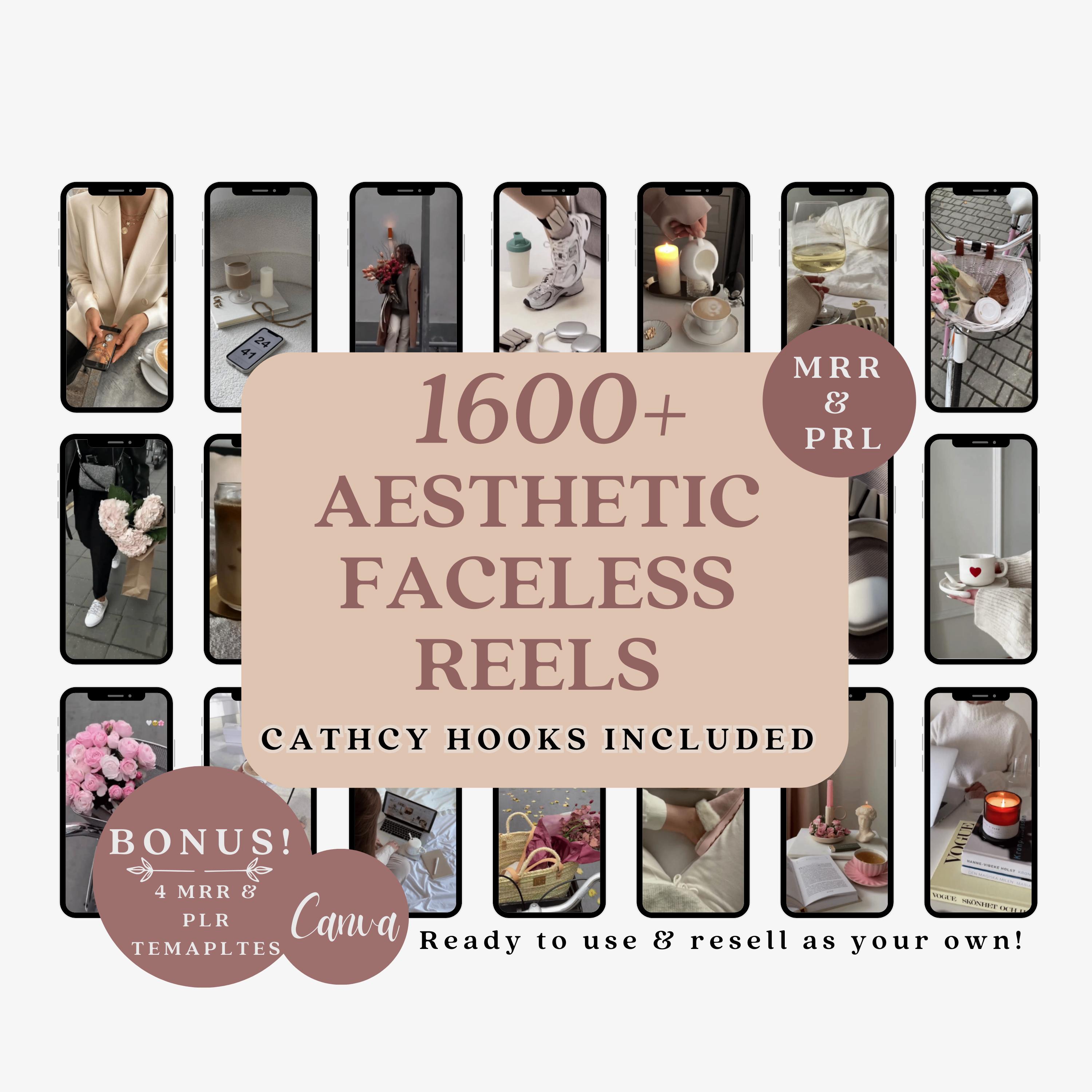 Aesthetic Reels, Video MRR, Video senza volto, Video stock, Faceless Reels, Contenuto senza volto PLR, Marketing senza volto, Diritti di rivendita mas