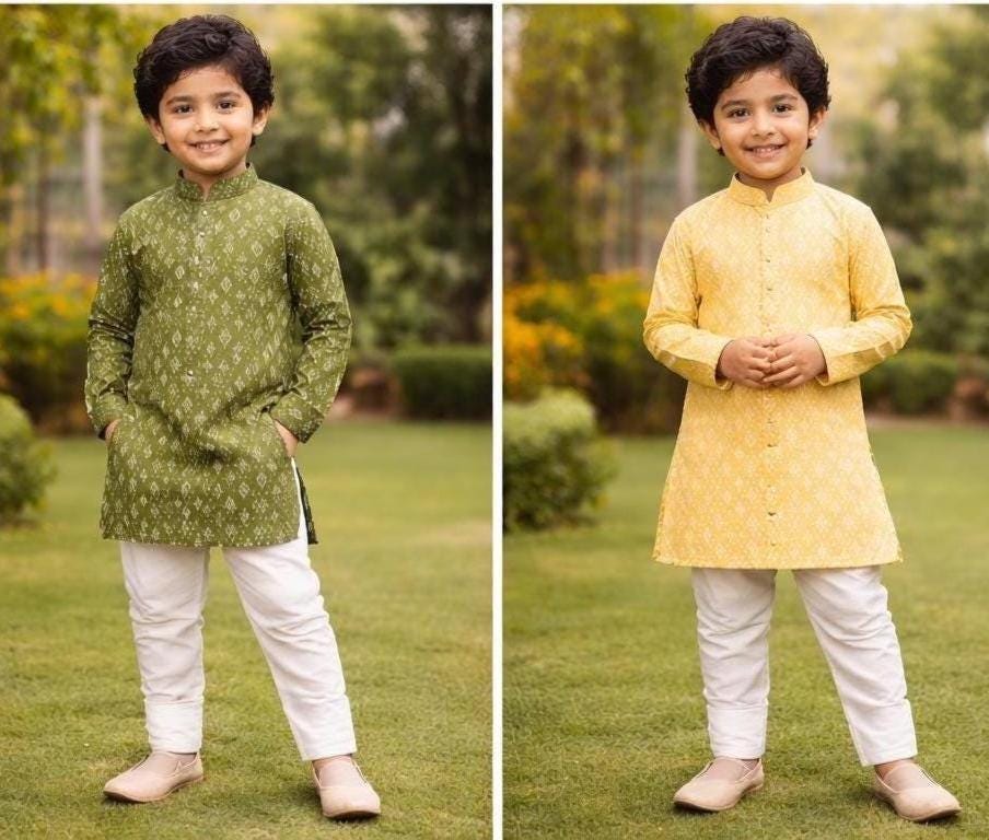 Set pigiama Kurta in cotone per ragazzi/Kurta in cotone per ragazzi/Set Kurta etnico per bambini/Pigiama Kurta firmato per ragazzi/Kurta indiano per r