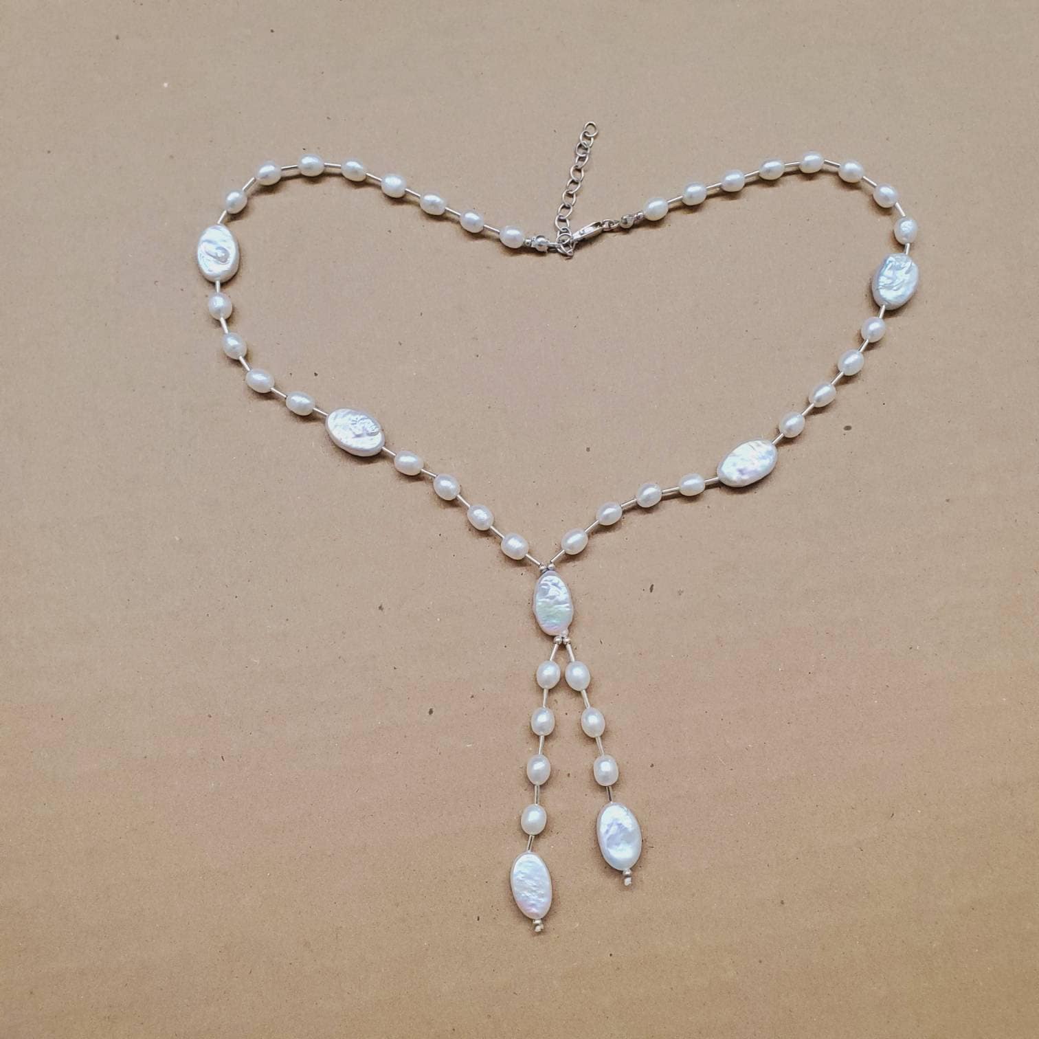 Collana spessa Q925 in madreperla bianca da 45 cm / Collana di perline bianche / Collana di perline in madreperla bianca e argento sterling / Collana