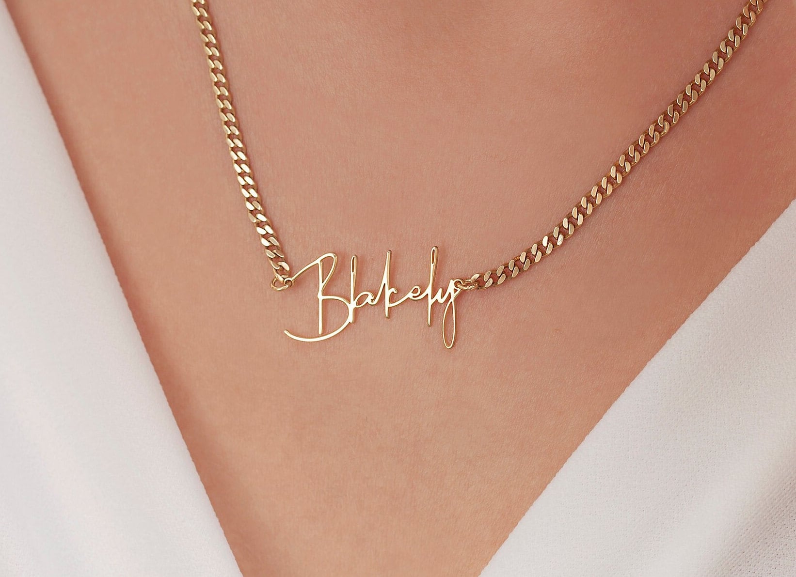 Collana con nome a catena a maglie, collana con nome in oro massiccio 14k, collana con nome in oro, collana con nome scritto a mano, collana con nome