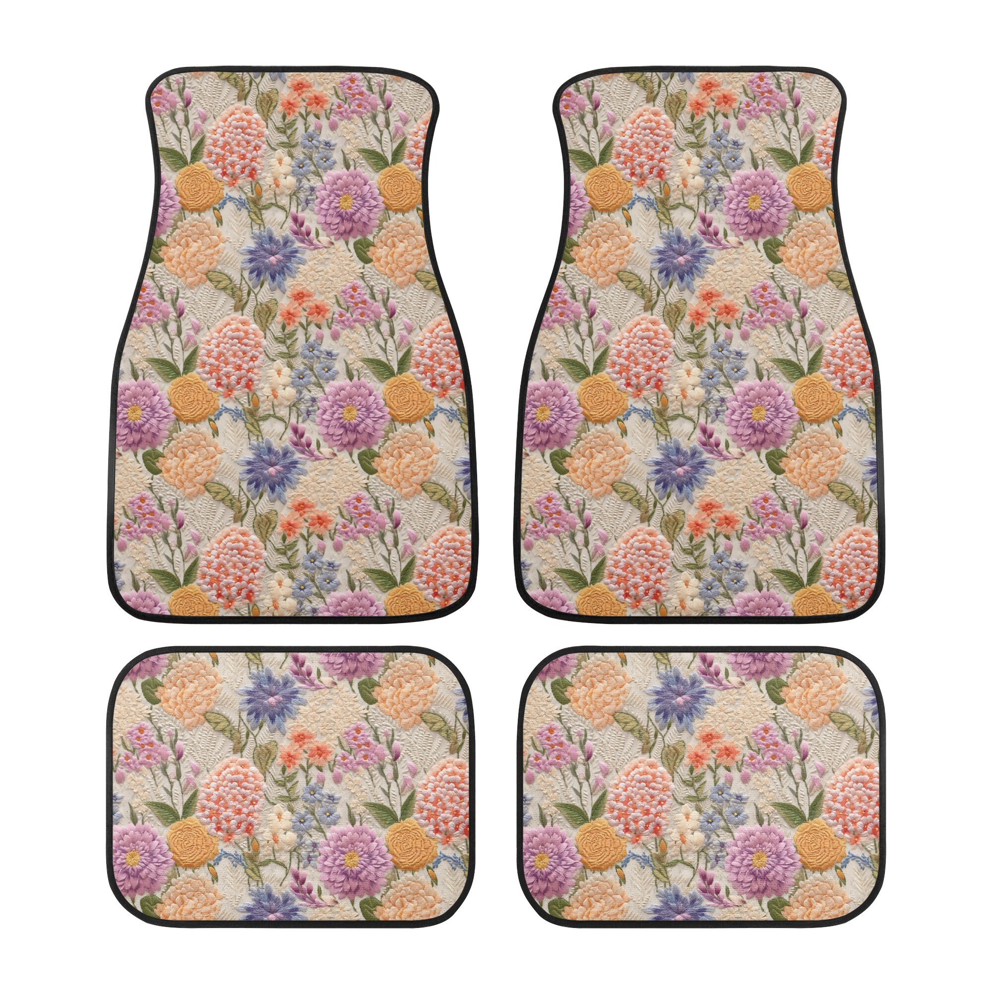 Tappetini per auto con ortensie, tappetini per auto con motivi floreali boho, tappetini per auto da donna, tappetini per auto con motivi floreali Cott