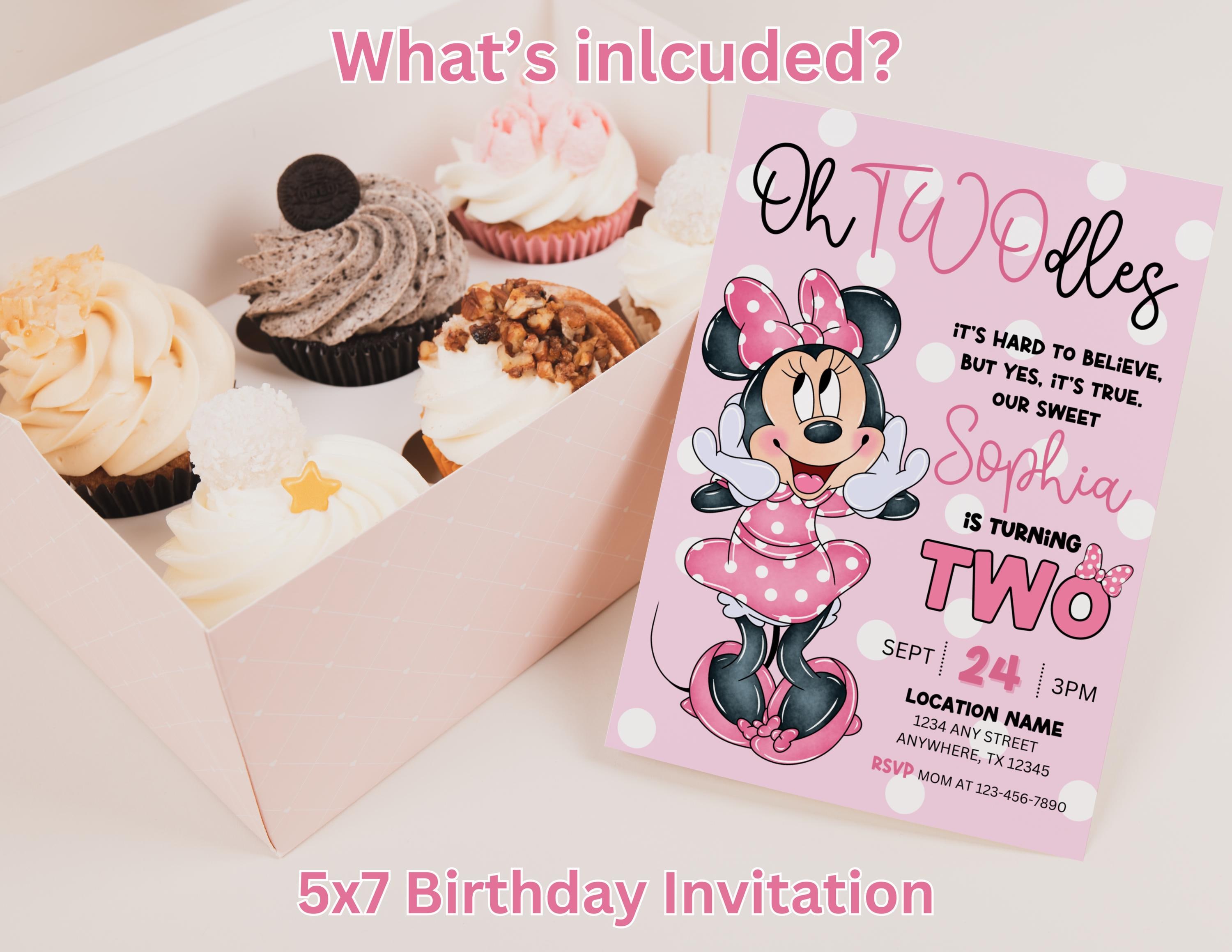 Pacchetto di compleanno Oh Twodles modificabile Minnie 2o compleanno Pacchetto invito Topolino carino Festa di secondo compleanno Oh Twodles Invito Ra