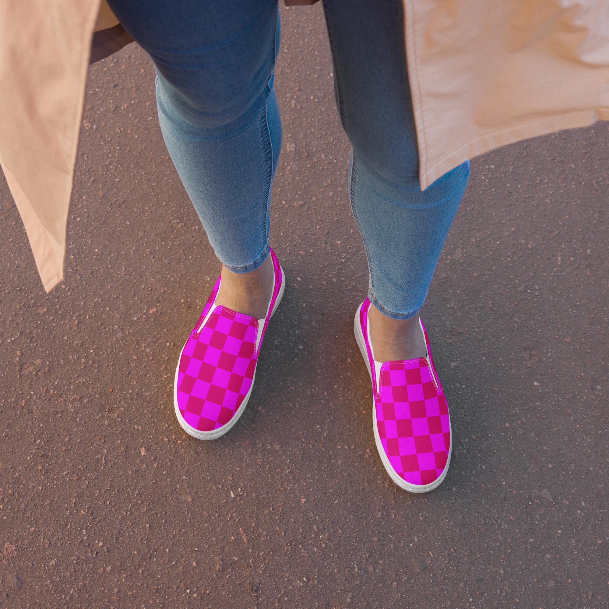 Scarpe rosa da donna, scarpe slip-on in tela
