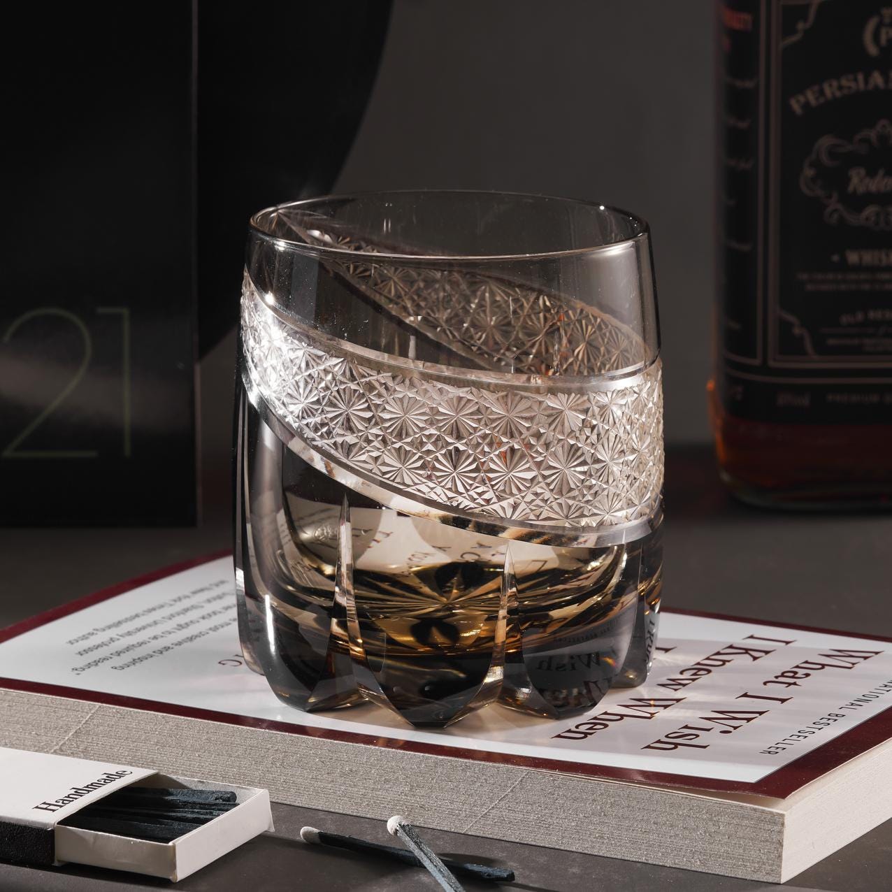 Bicchiere da whisky in cristallo Edo Kiriko Moonlight tagliato a mano, bicchieri scozzesi di lusso per bourbon, bicchieri in stile giapponese, bicchie