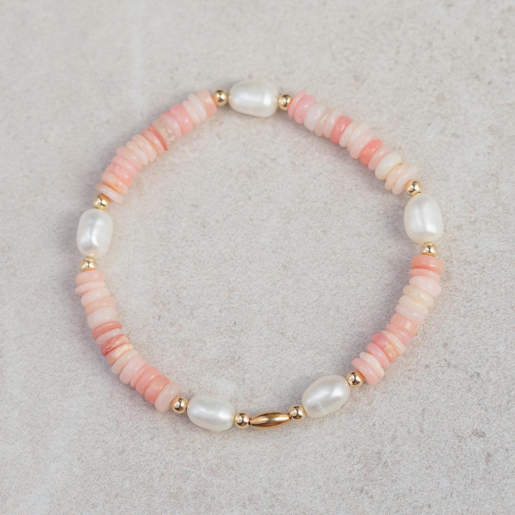 Bracciale con perline di opale rosa / bracciale elastico da donna con opale rosa / [EBPM1401] Bracciale con perline rosa / bracciale con opale rosa au
