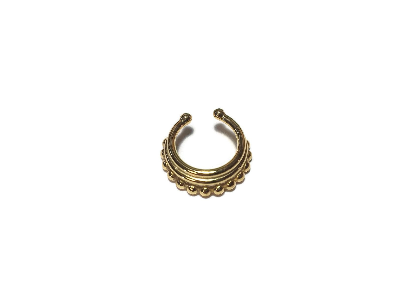 Anello finto per setto nasale ~ Anello per il naso con clip in oro giallo ~ Anello finto per setto nasale dorato a strati