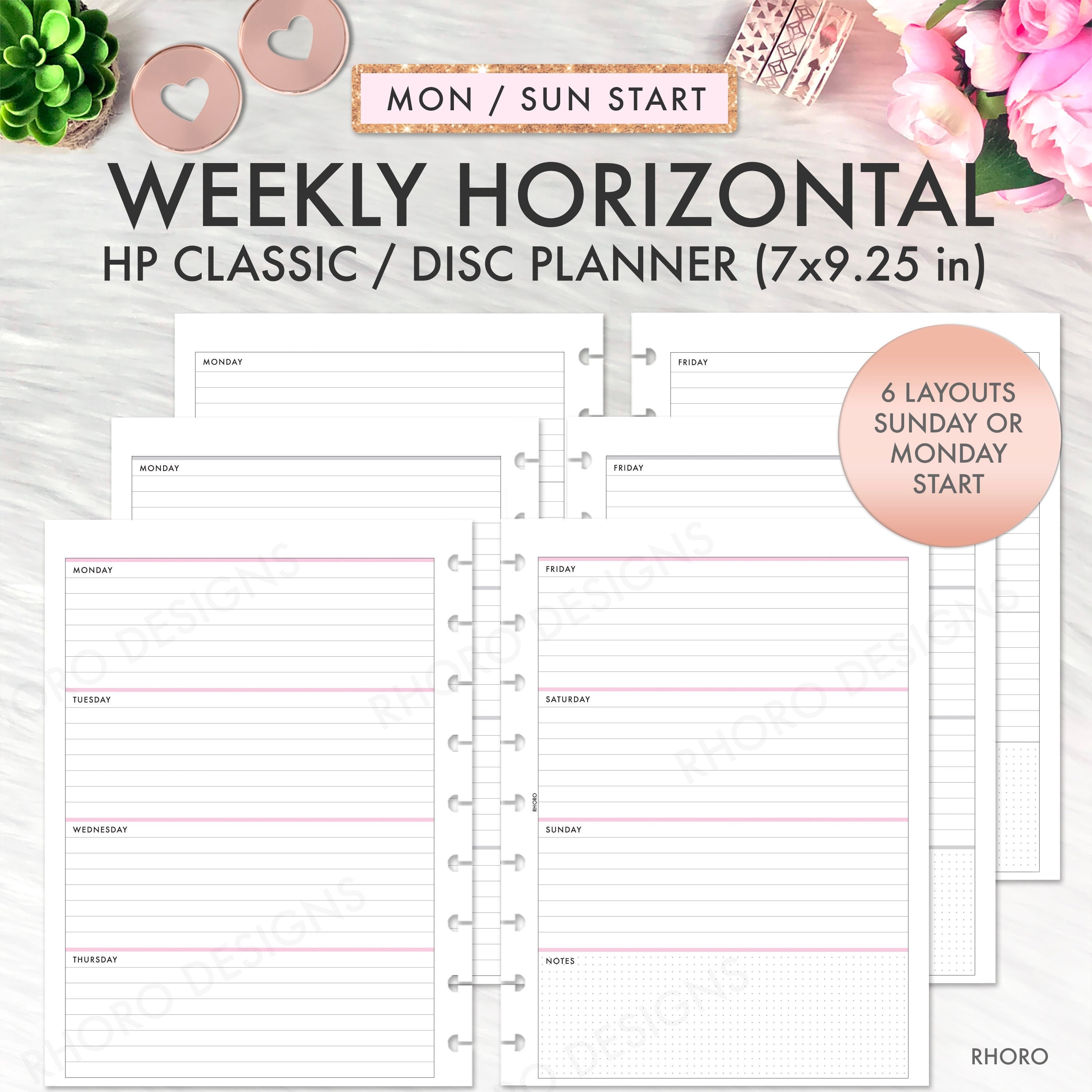 Inserti classici Happy Planner, inserti stampabili Happy Planner, settimanali orizzontali non datati, inserti stampabili Happy Planner settimanali ori