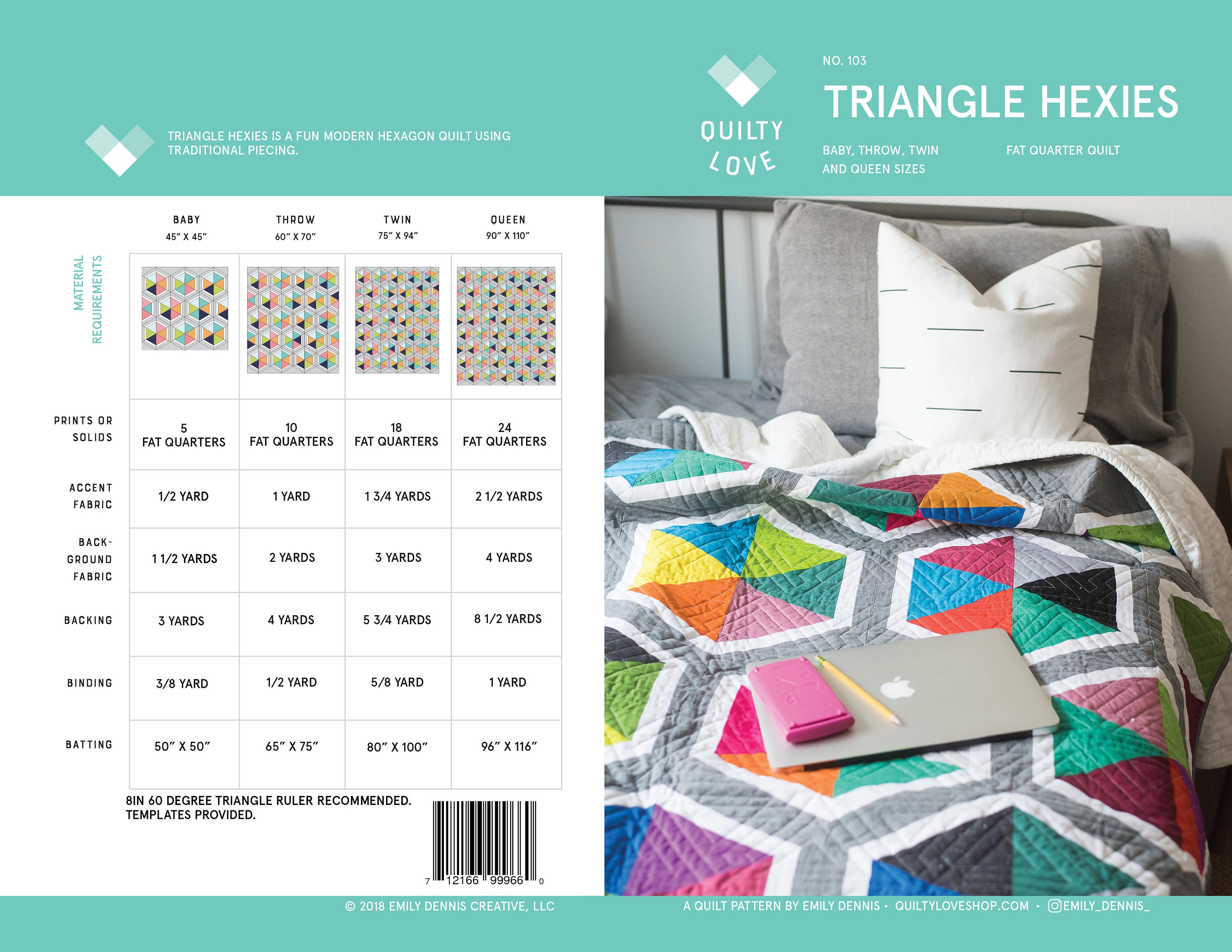 Modello trapunta PDF Triangle Hexies / trapunta Hexie / trapunta moderna / trapunta hexie moderna / trapunta triangolare / modello trapunta / modello
