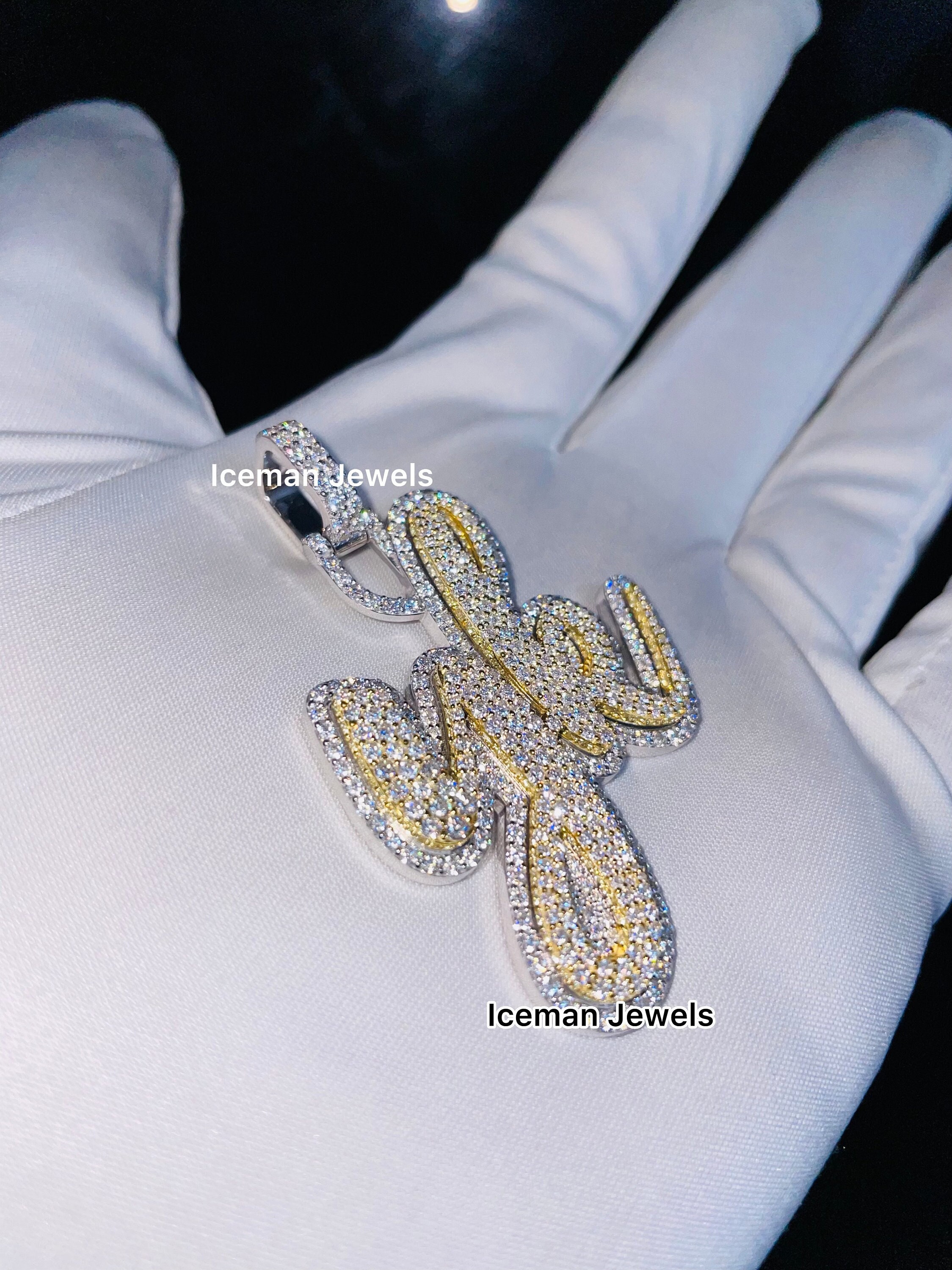 Ciondolo personalizzato VVS Moissanite, nome lettera personalizzata Ciondolo VVS Moissanite, Ciondolo argento Hip Hop VVS Moissanite, Ciondolo Moissan