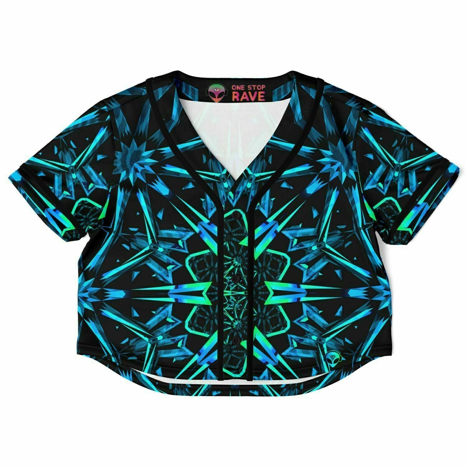 Maglia da baseball corta Fractals (maglia rave, maglia festival, top rave, top festival, abbigliamento rave, maglia crop top, top corto rave)