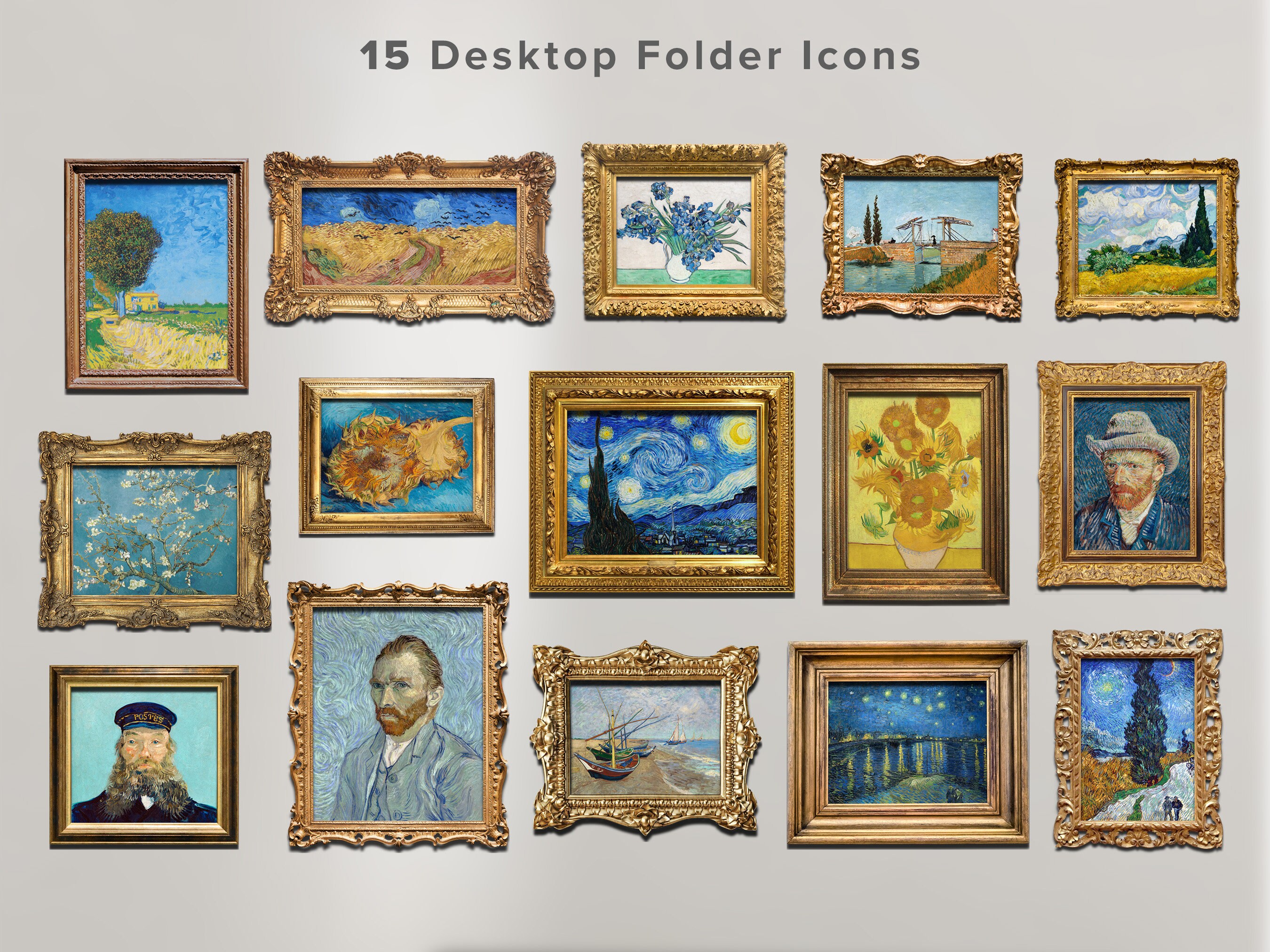 Icone delle cartelle del desktop di Van Gogh, organizzatore estetico del desktop, icone del desktop per Mac e PC, sfondi artistici, icone del desktop