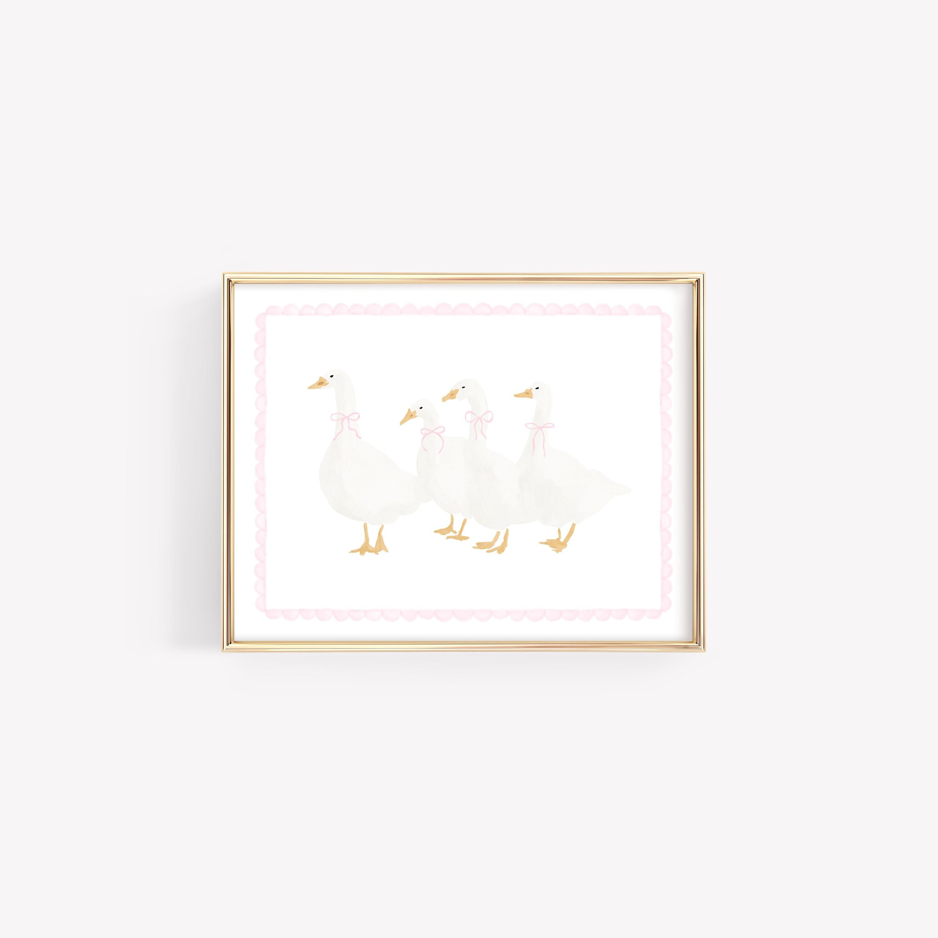 Stampa per cameretta dell'oca, cameretta rosa per bambina, stampa murale con fiocco rosa Coquette Goose, stampa per cameretta vintage, decorazione mur
