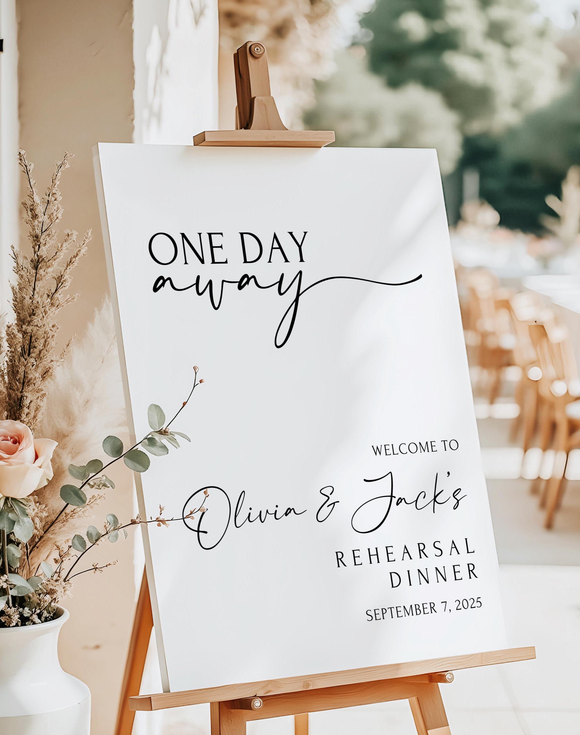 Cartello di benvenuto per la cena di prova di un giorno prima del matrimonio, cartello per la cena di prova di matrimonio stampato e spedito la sera p