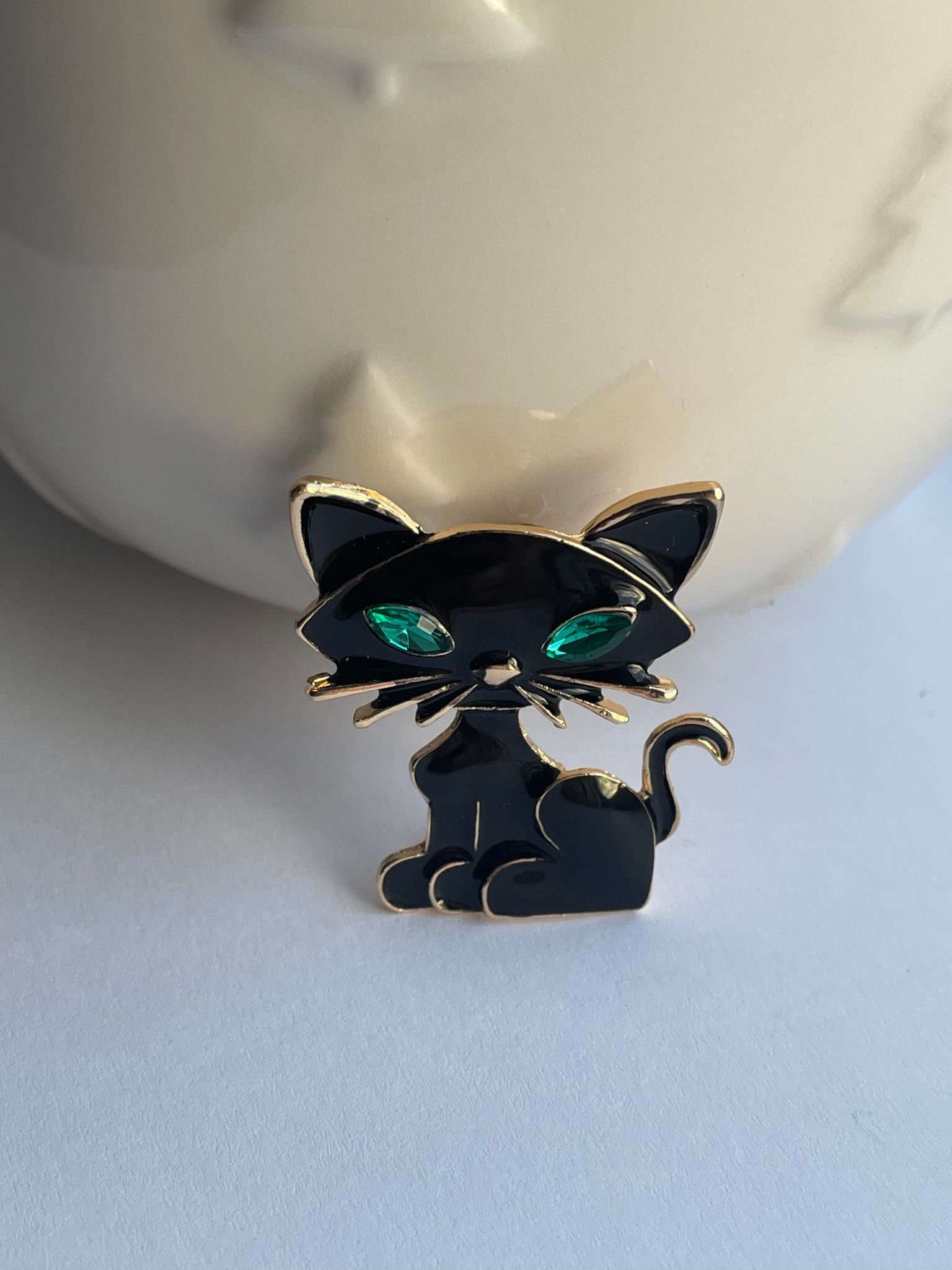 Spilla a forma di gatto, spilla a forma di gatto con strass, gioielli a forma di gatto, regalo a forma di gatto, spilla a forma di gatto nero