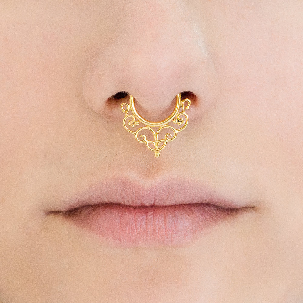 Anello per setto nasale, piercing al setto nasale, anello indiano per setto nasale, gioielli per setto nasale, piercing al setto nasale in oro