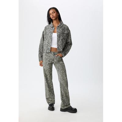Stradivarius Animal print jacket with pockets Khaki L