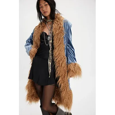 Moon Glow Coat Jacket by Understated Leather at Free People in Blue/Tan, Size: XL