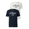 T-Shirt S.OLIVER, Herren, Gr. L, blau (weiß, navy), Jersey, Obermaterial: 100% Baumwolle, bedruckt, casual, normal hüftbedeckend, Rundhals, Kurzarm, Shirts, mit großen Logo-Print, im 2er Pack