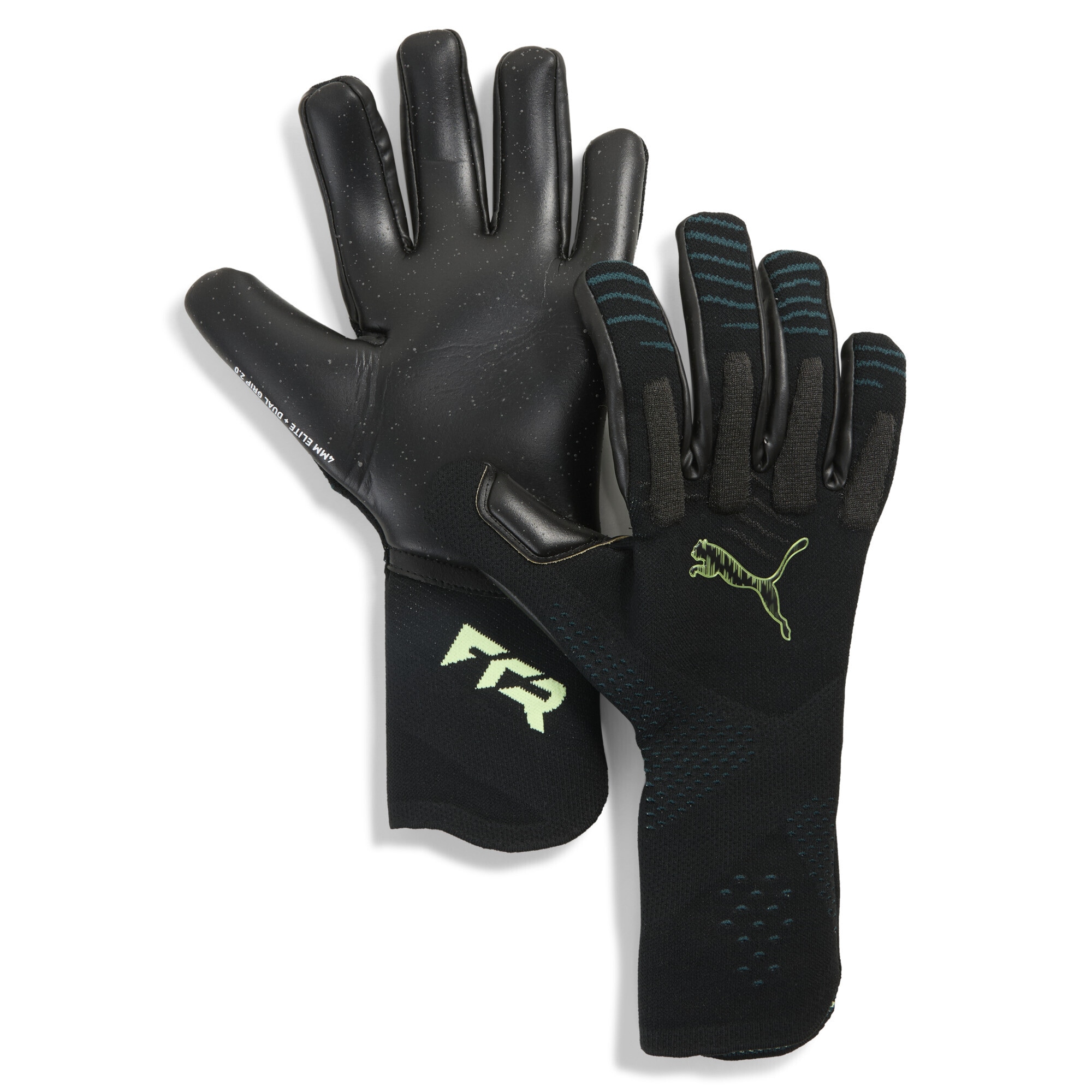 Torwarthandschuhe PUMA "FUTURE Ultimate NC Fußball Torwarthandschuhe Unisex", Damen, Gr. 8, gelb (schwarz grün terrain fizzy light gelb), Handfläche: 100% Latex; Handrücken: 82% Polyester, 9% Elasthan, 9% Silikon, Handschuhe Image