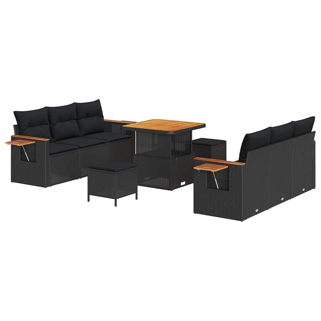 vidaXL Garten-Sofa-Set mit Kissen 9 pcs Schwarz 80 x 80 x 71 cm Image