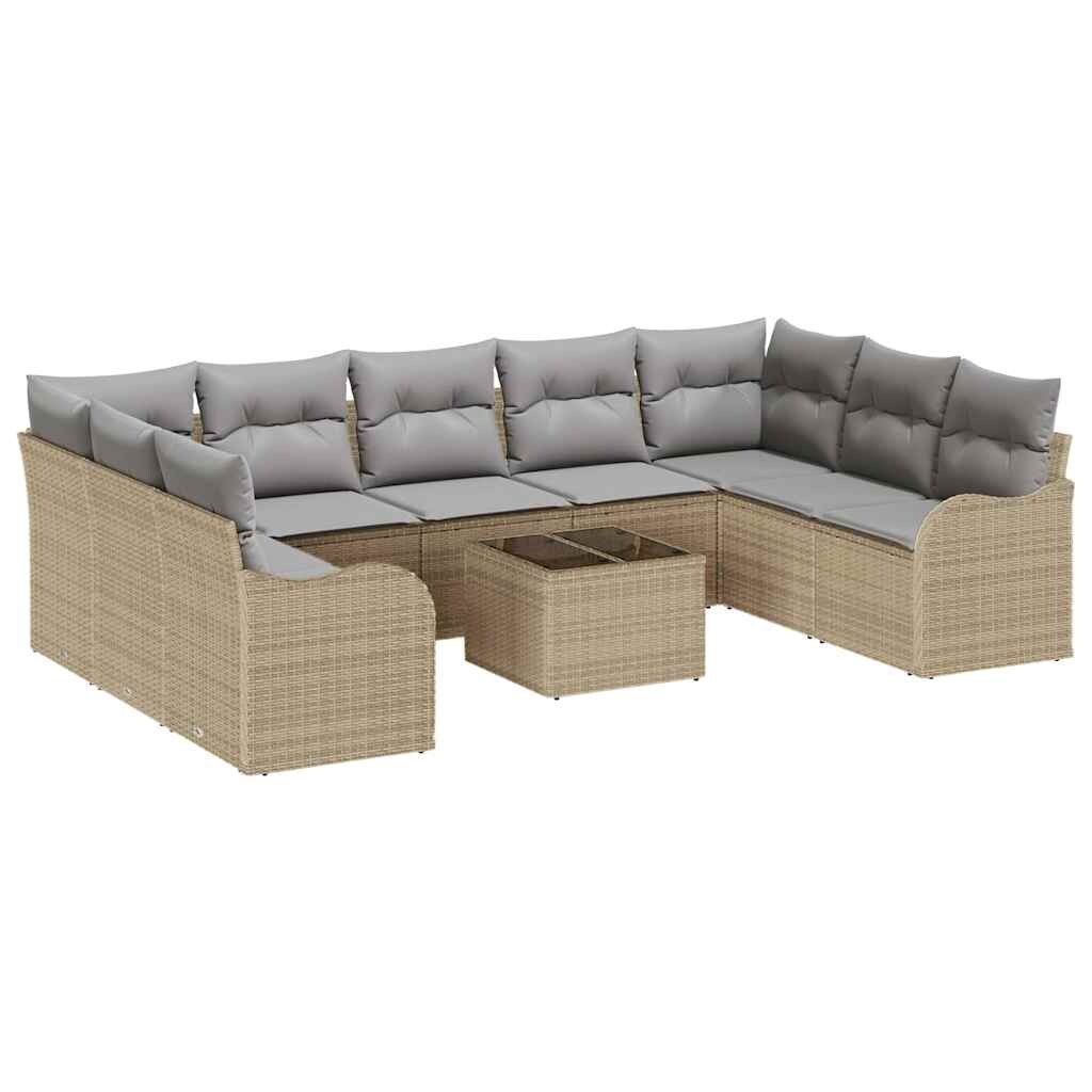 vidaXL Garten-Sofa-Set mit Kissen 10 pcs Beige, hellgrau Poly Rattan Image