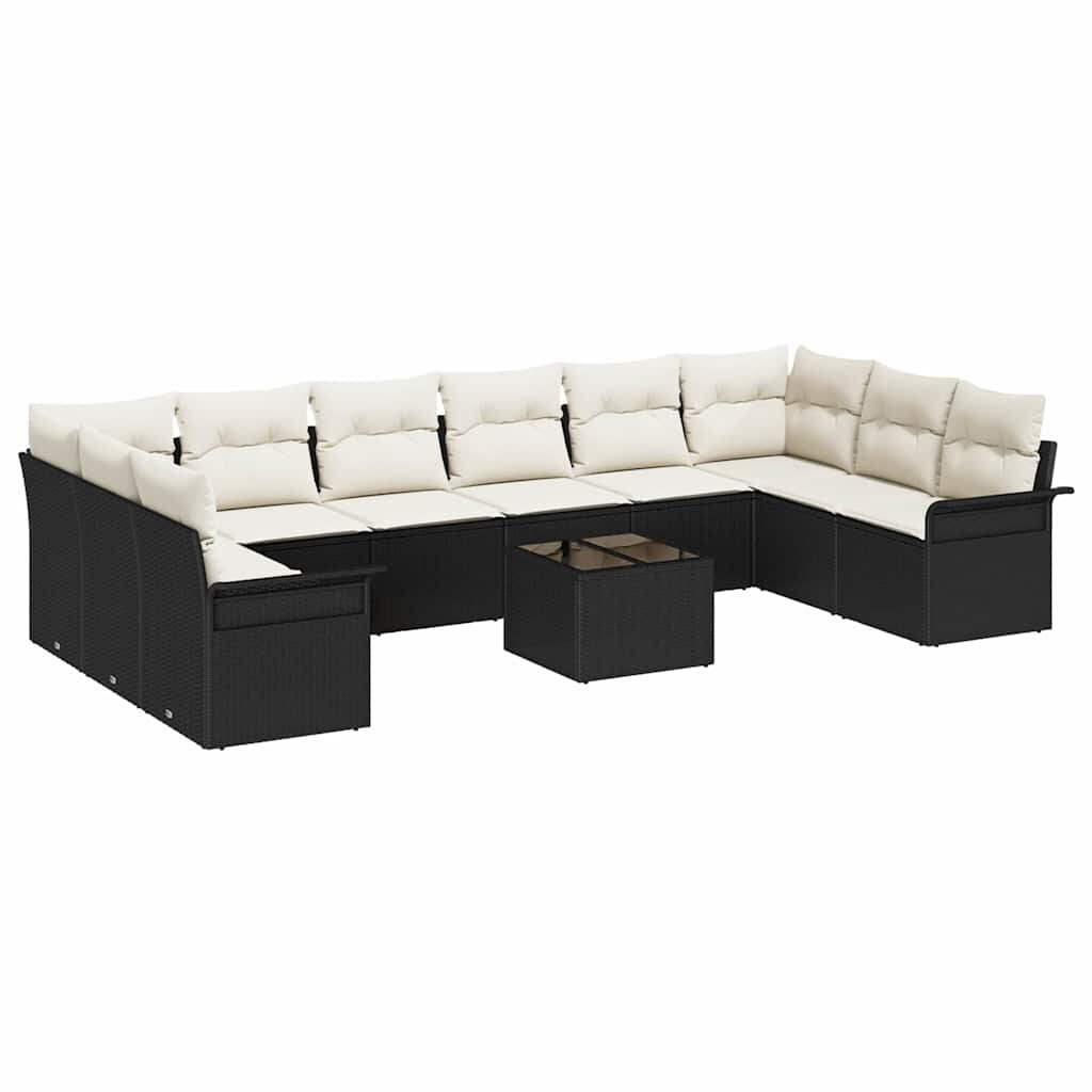 vidaXL Garten-Sofa-Set mit Kissen 11 pcs Schwarz Poly Rattan Image