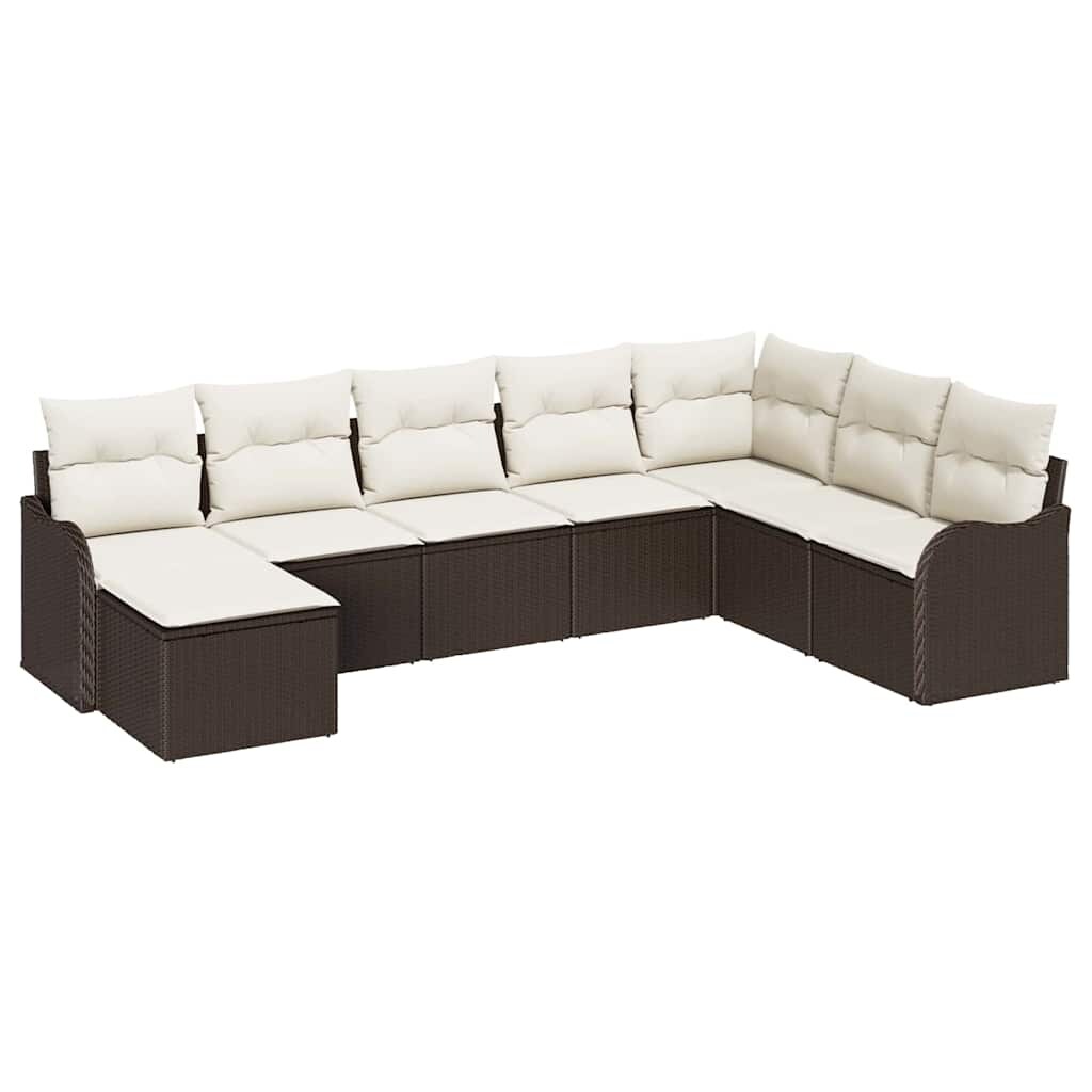 vidaXL Garten-Sofa-Set mit Kissen 8 pcs Braun und Weiß Poly Rattan Image