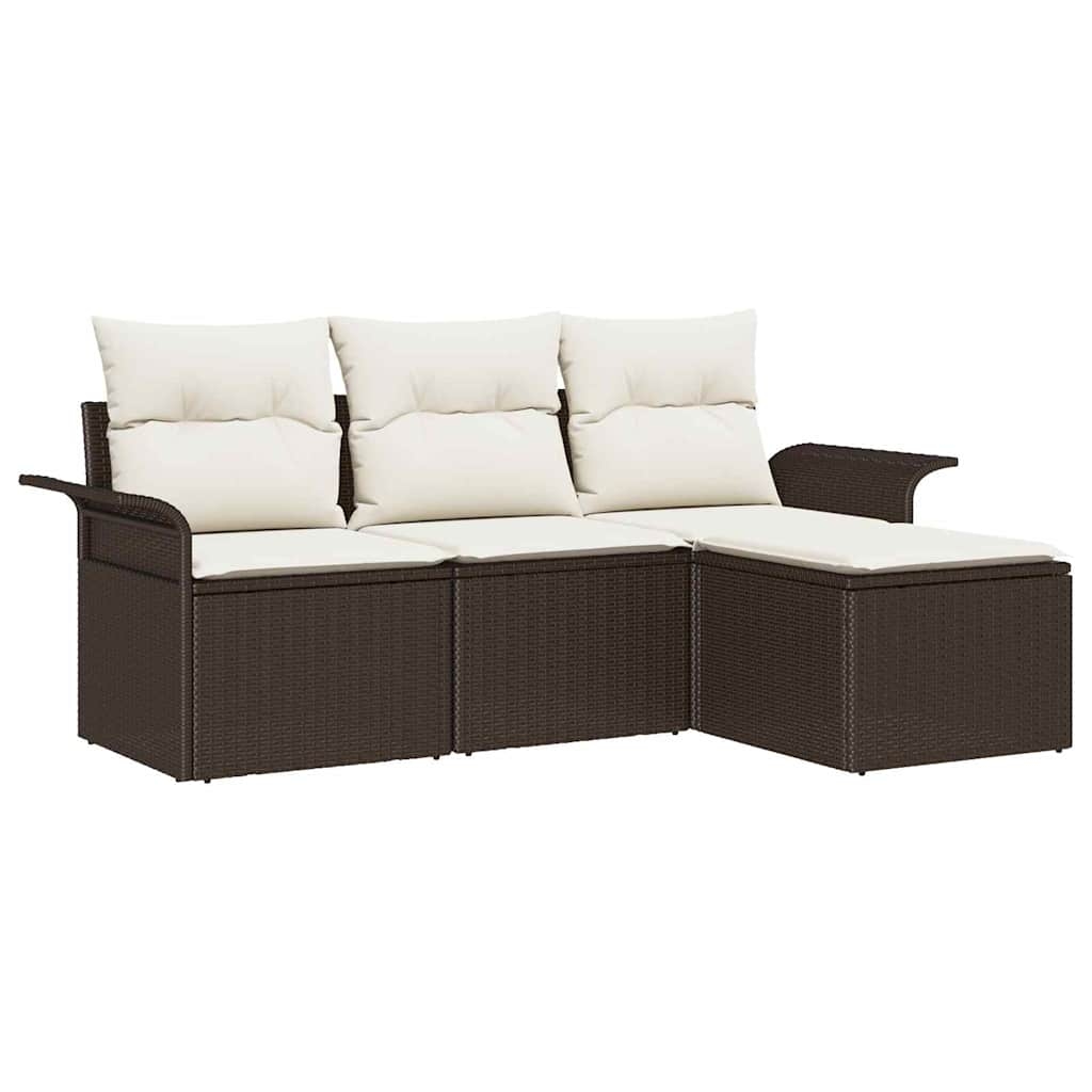 vidaXL Garten-Sofa-Set mit Kissen mit Speicher 4 pcs Braun Poly Rattan Image