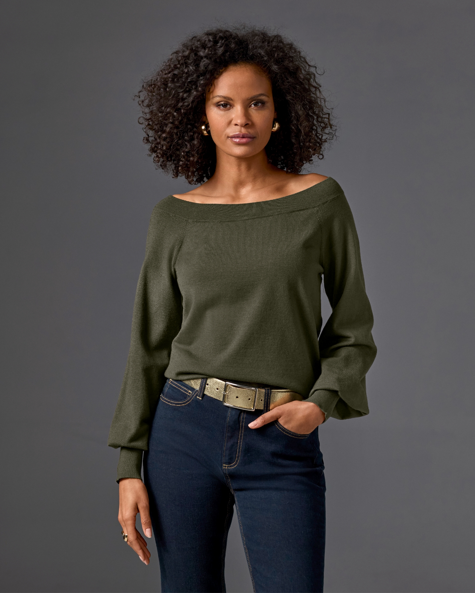 Boston Proper - Olive Night Green - Lightweight Slouchy Sweater - 2XS