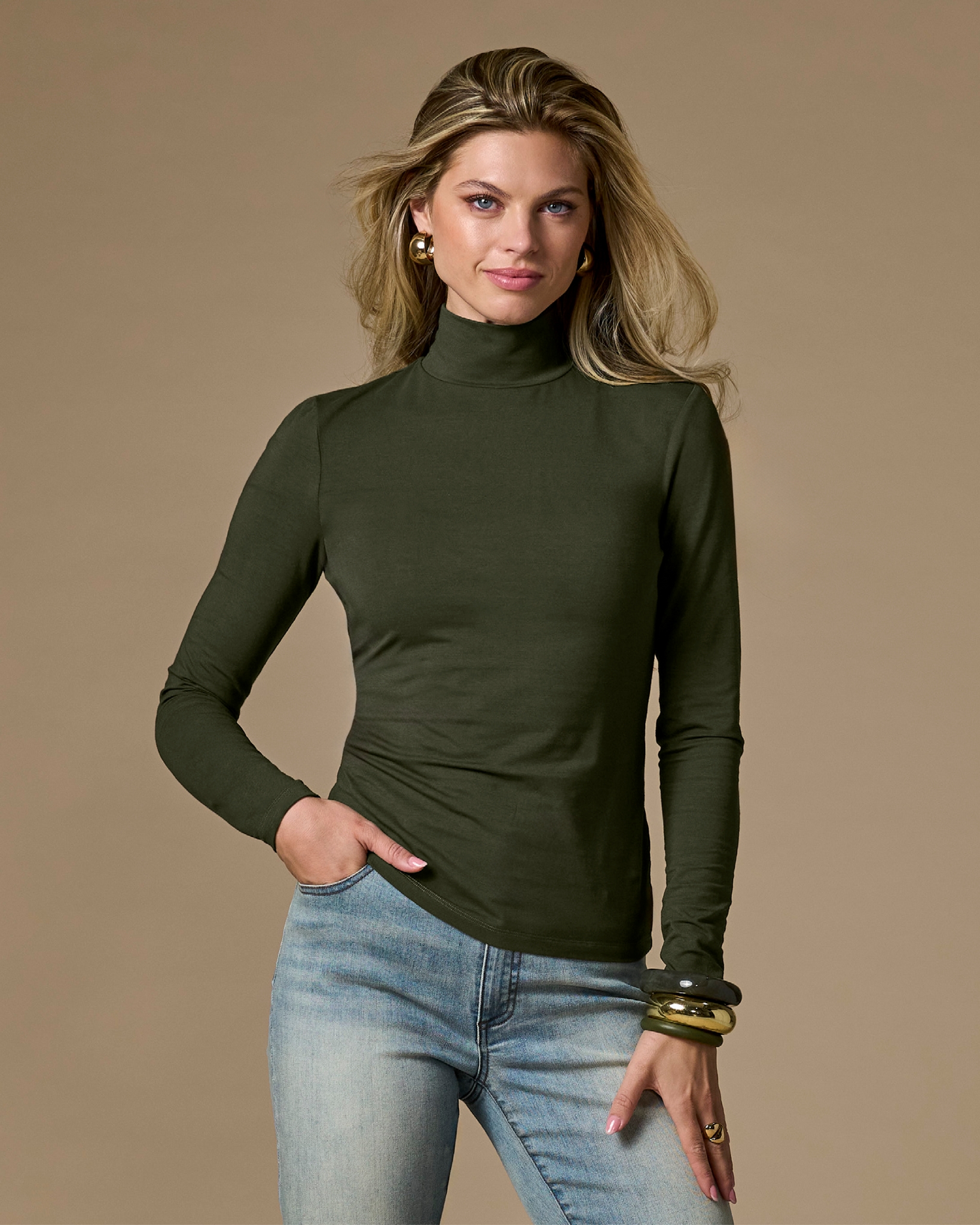 Boston Proper - Forest Night Green - Long Sleeve Layering Turtleneck Top - 2XS