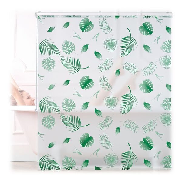 relaxdays Duschrollo mit Blätter-Design grün 140 x 240 cm grün, 140 cm