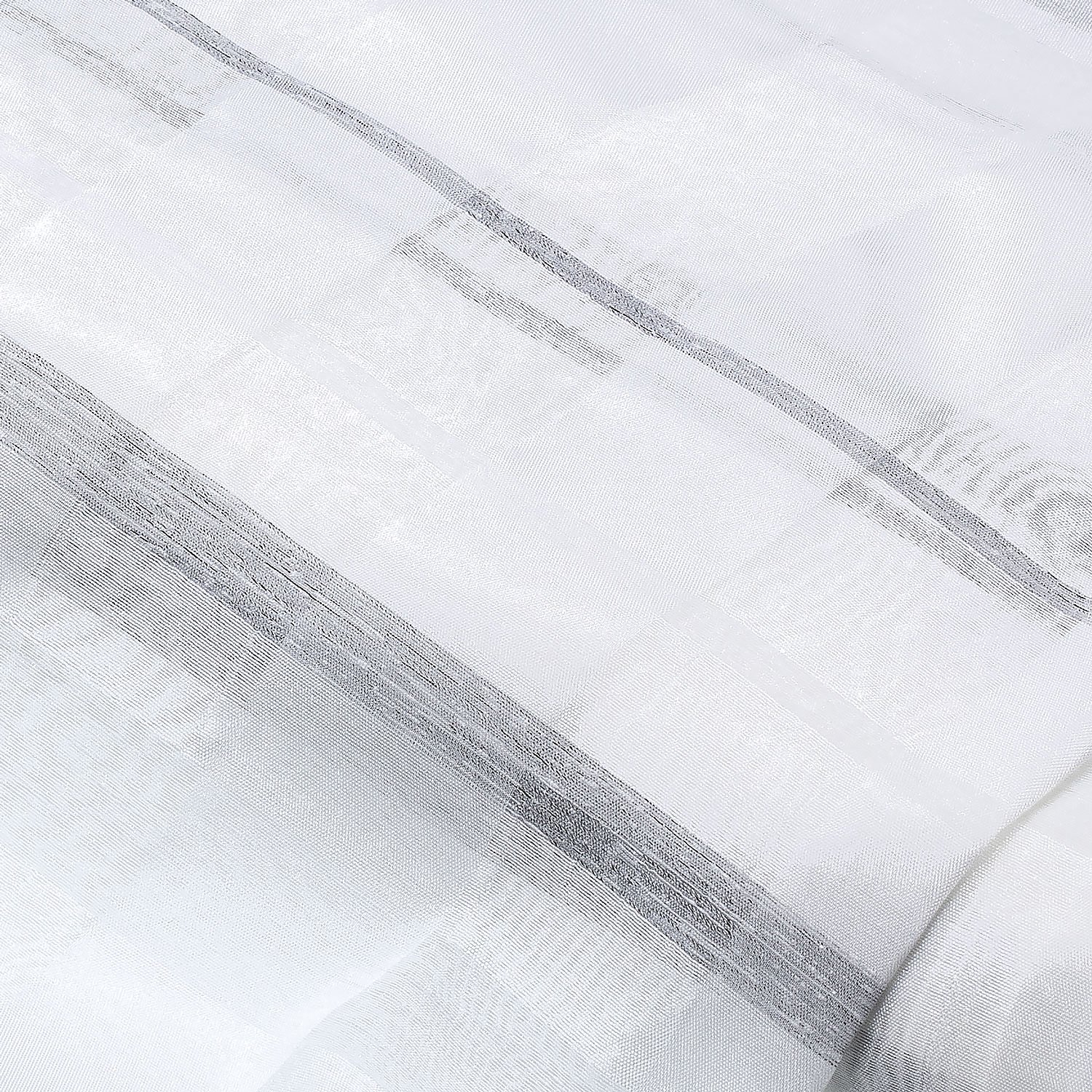 Tissu pour rideaux "carreaux", blanc/gris/transparent