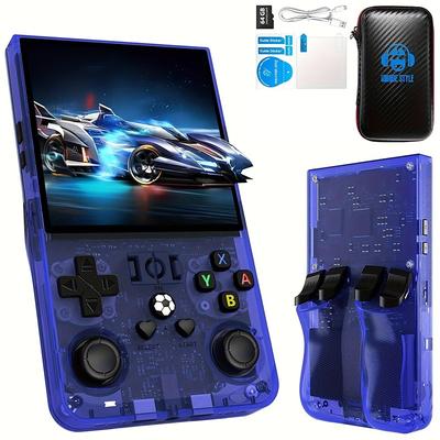Upgraded R36MAX Handheld Game Console - Dual-Action Joystick USB Charging Rechargeable Lithium Battery Includes 64GB Card Black Carrying Case Perfect for Gaming on the Go Portable Gaming Console