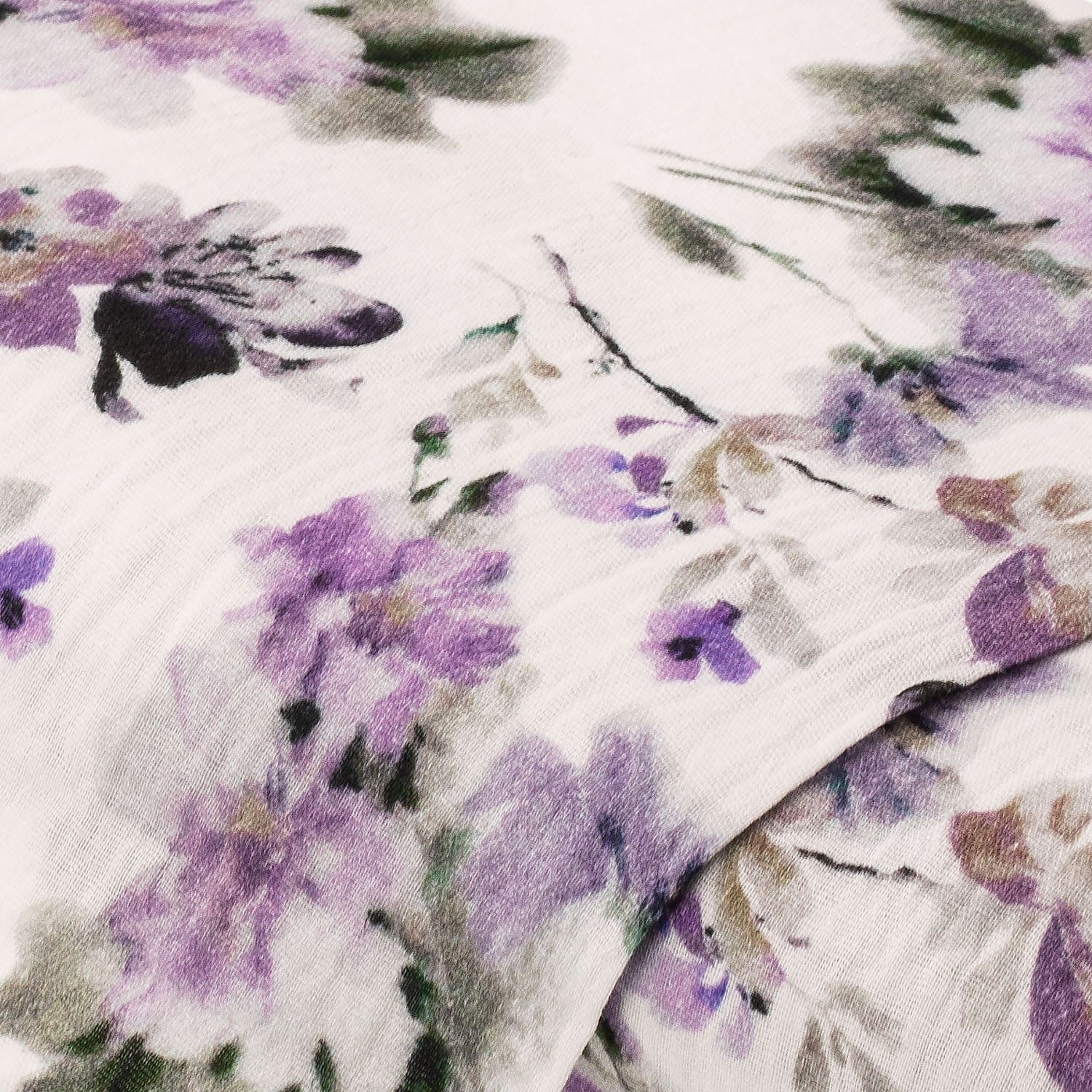 Musselin/Doppel-Gaze Digitaldruck Blumen, weiß/rosa/lila Image