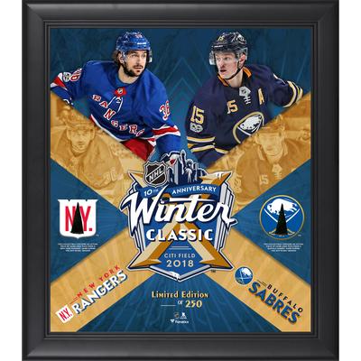 2018 NHL Winter Classic New York Rangers vs. Buffalo Sabres, gerahmte 15 x 17 Zoll große Match-Up-Collage mit Stücken von Spiel-Pucks – limitierte Auflage von 250 Stück Image