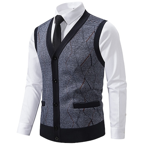 Per uomo Felpa Gilet Maglione elegante Cardigan Maglione a maglia A Coste Maglia Top Regolari Lavorato a maglia A coste Geometrico Scollo a V Moda Scialli Affari Casuale Abbigliamento Autunno Inverno
